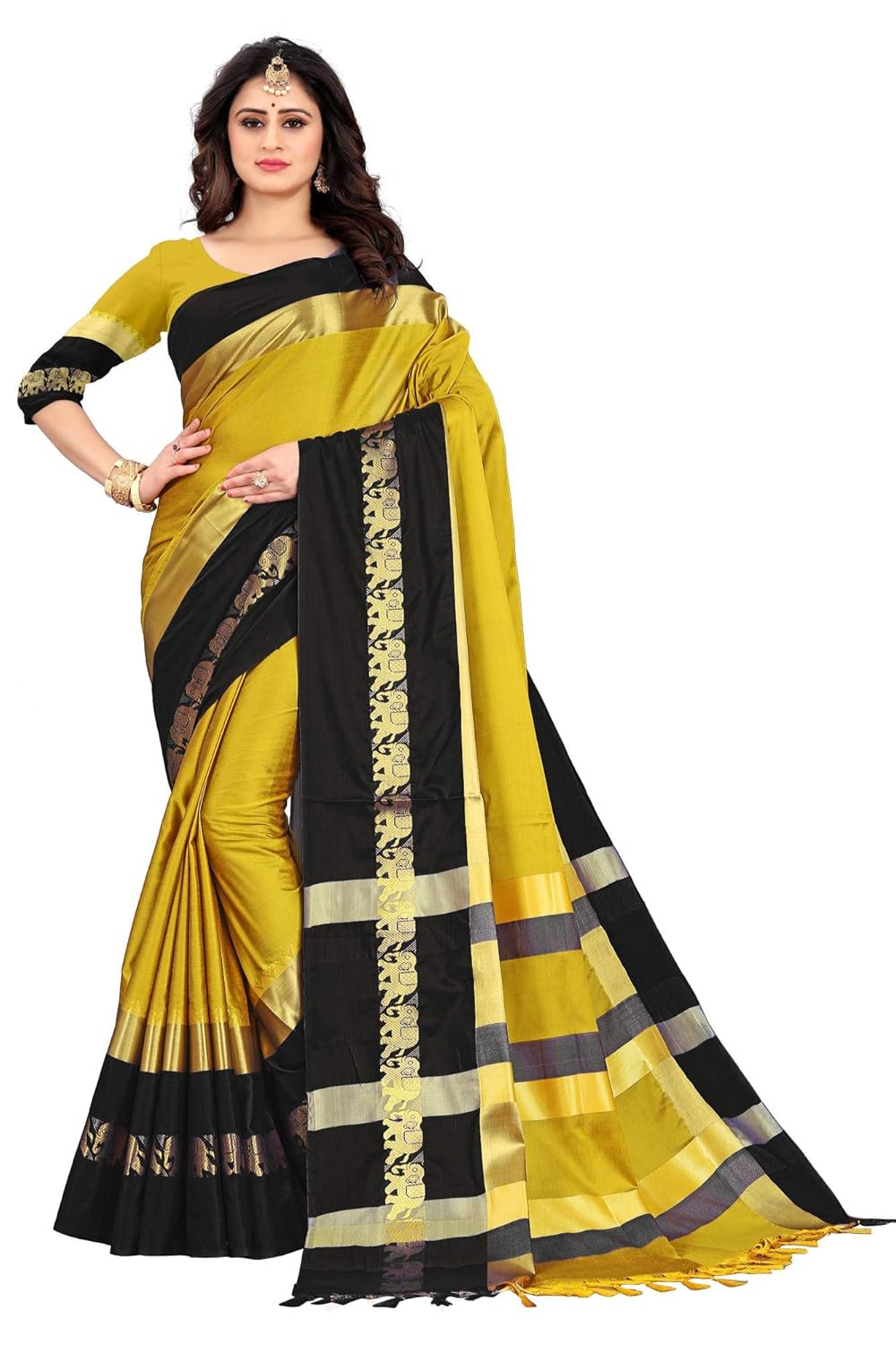 Women's Cotton Silk Plain Zari Work Designer Saree