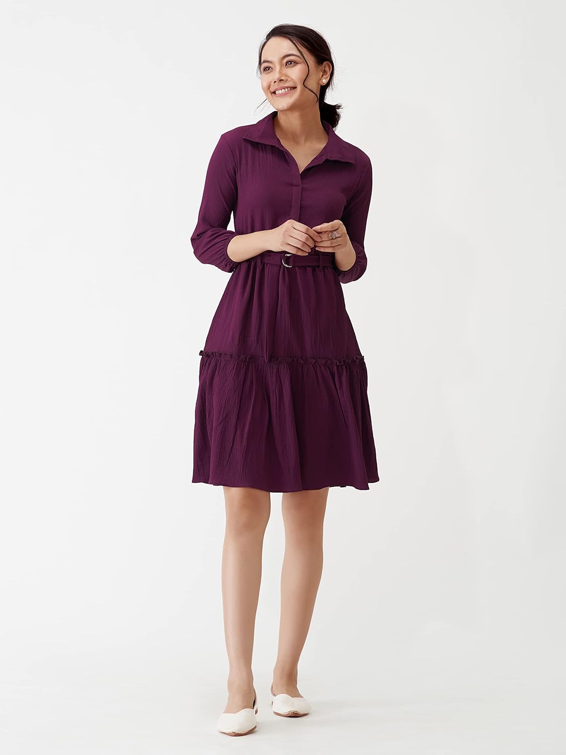 AASK Women Peplum Gathared Stylish Dress with Belt