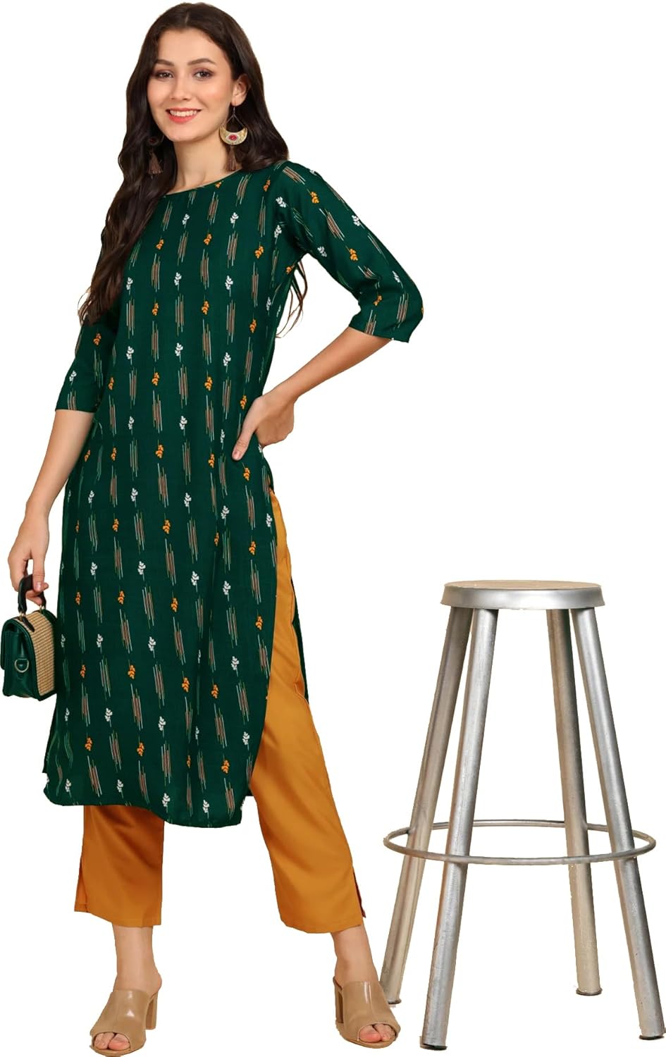 Bollyclues Women's Printed Crepe Straight Printed Kurti