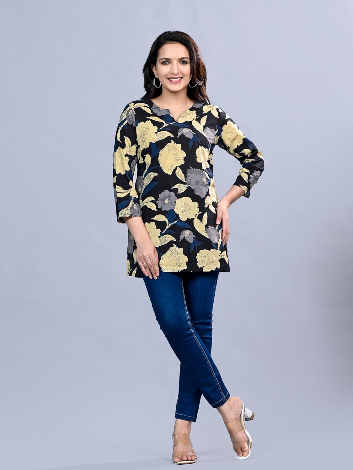 HION HILS Women's Stylish 3/4 Sleeve Floral Printed