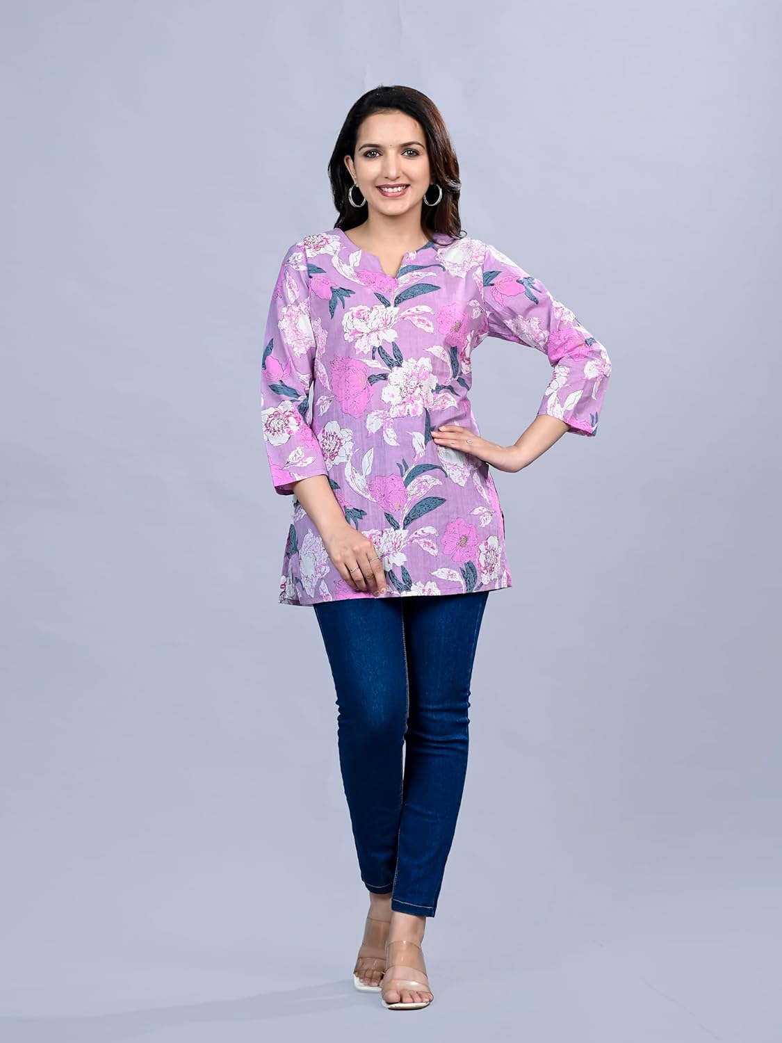 HION HILS Women's Stylish 3/4 Sleeve Floral Printed