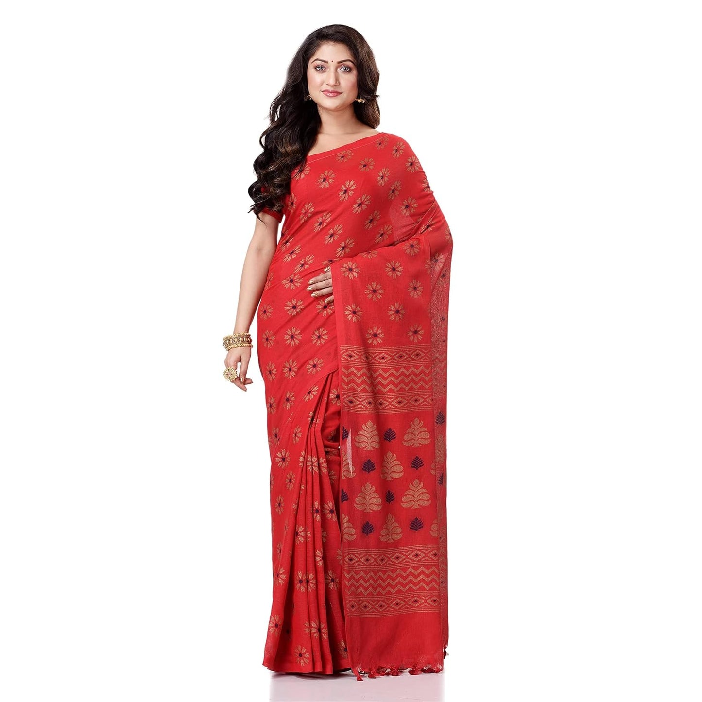 Women`sl Tant Work Design Soft Saree With Blouse Piece