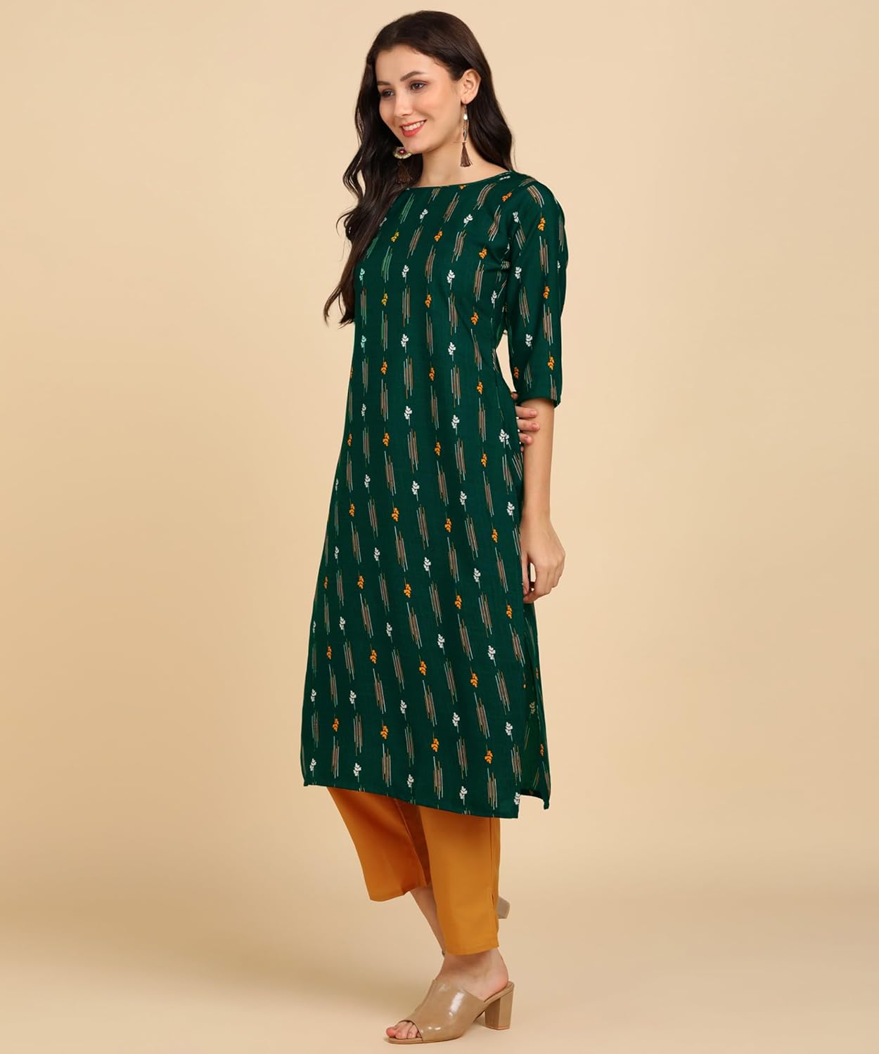 Bollyclues Women's Printed Crepe Straight Printed Kurti
