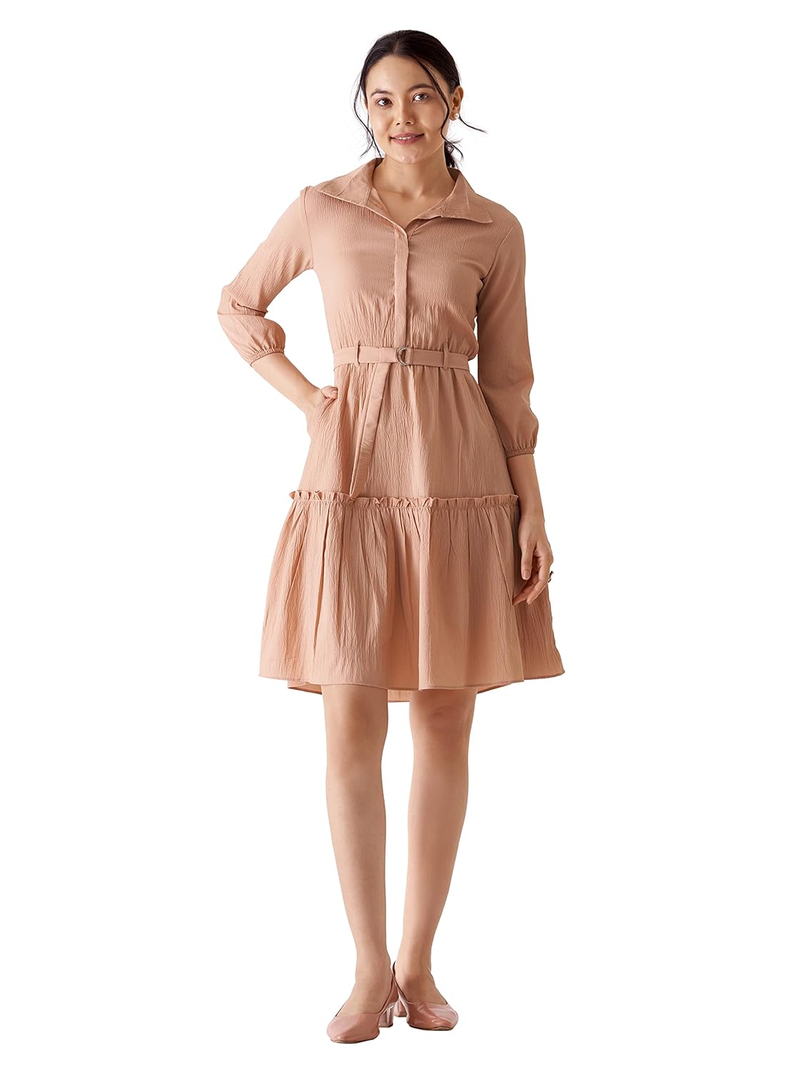 AASK Women Peplum Gathared Stylish Dress with Belt