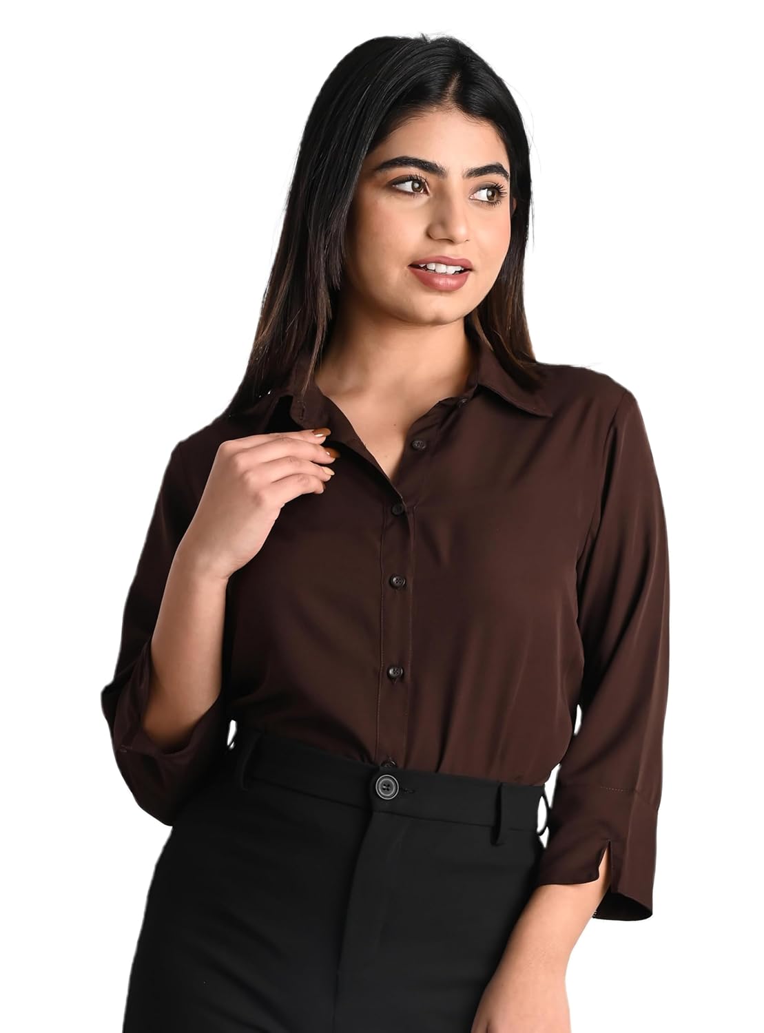 GM SARA Women's Polyester Stylish Regular Fit Button Down Plain Solid Formal Casual Shirts for Women Office Wear