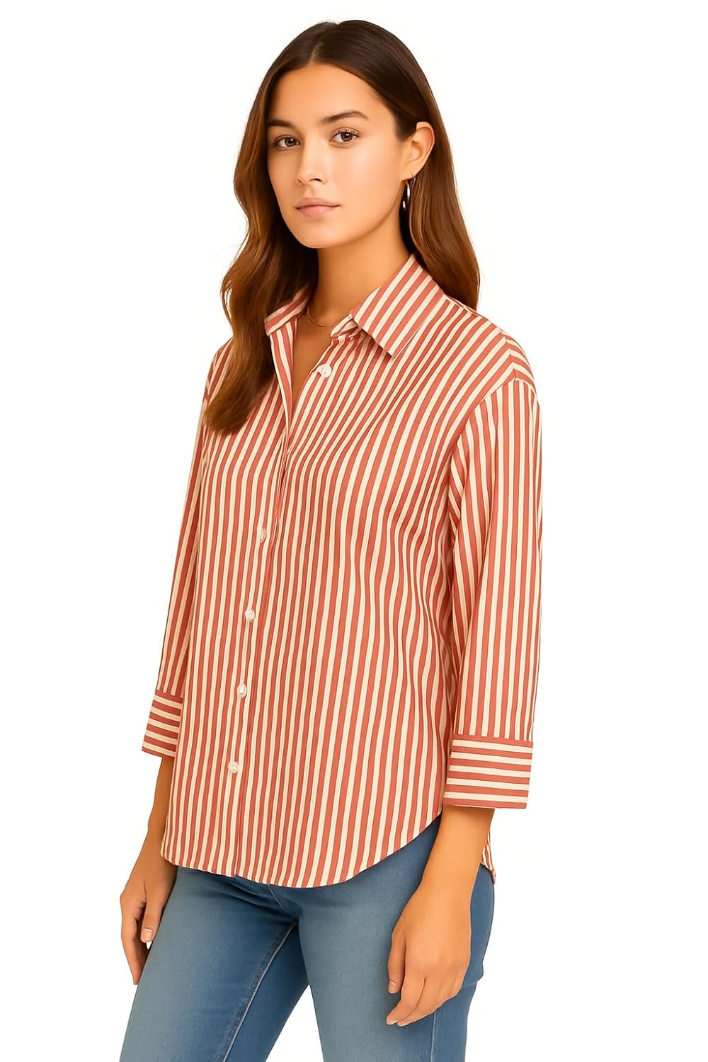 SUGARCANNE Women's Classic Striped Button-Down Shirt, Long Sleeves, Relaxed Fit, Office and Casual Wear, Shirt for Women, XS-L