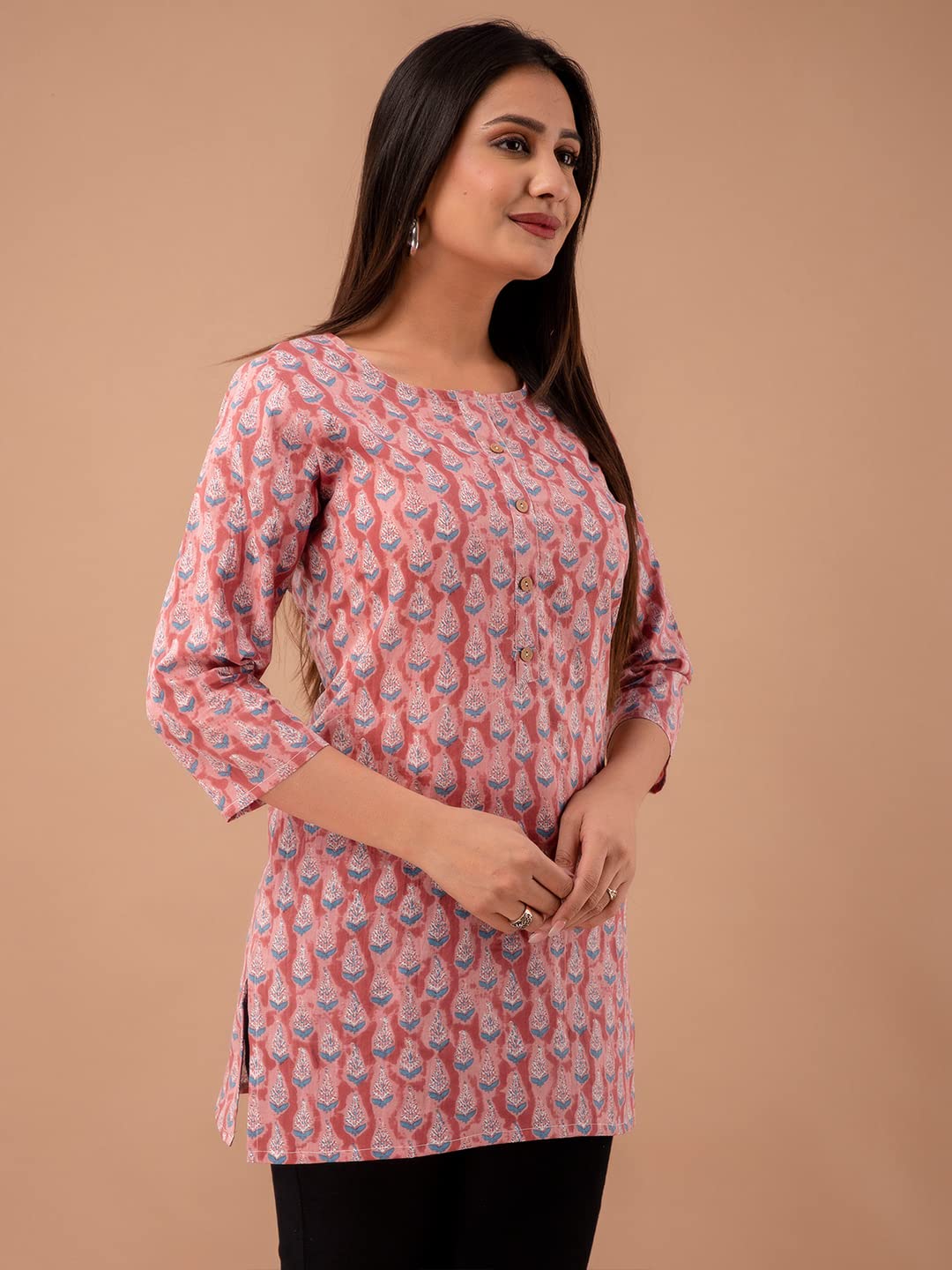 feranoid Women Cotton Printed Straight Short Kurti