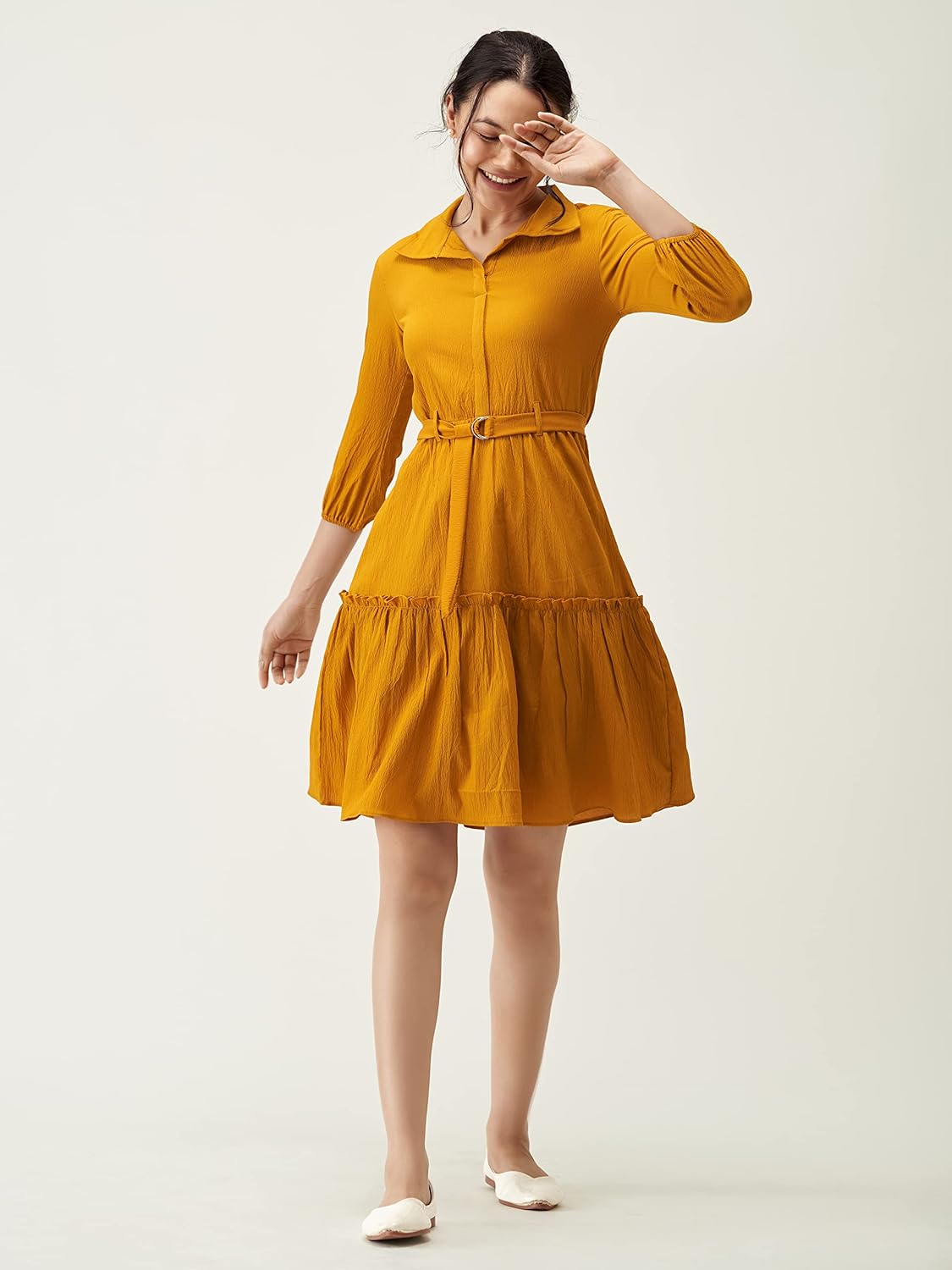 AASK Women Peplum Gathared Stylish Dress with Belt