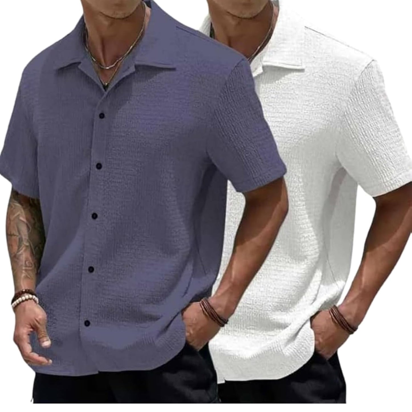 MiraMichi Men's Slim Fit Half Sleeve Polycotton Casual