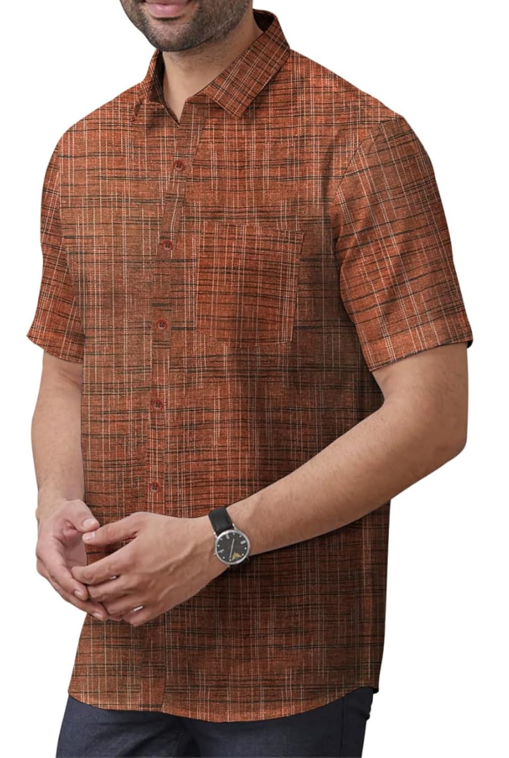 Men's Cotton Khadi Shirt, Half Sleeve, Front Pocket