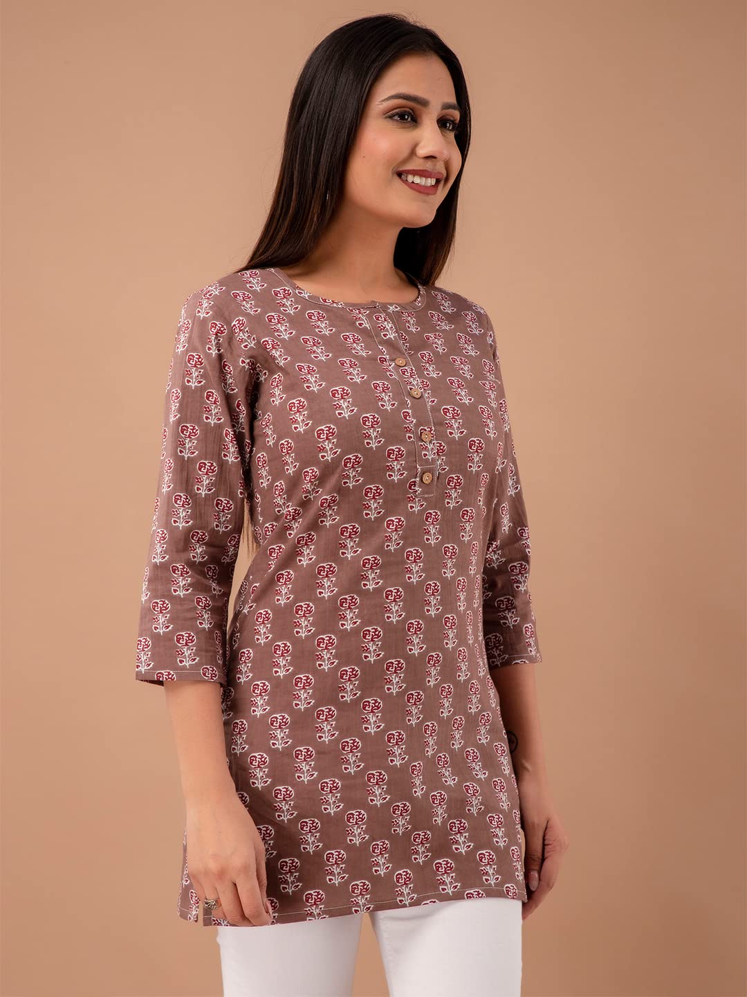 feranoid Women Cotton Printed Straight Short Kurti