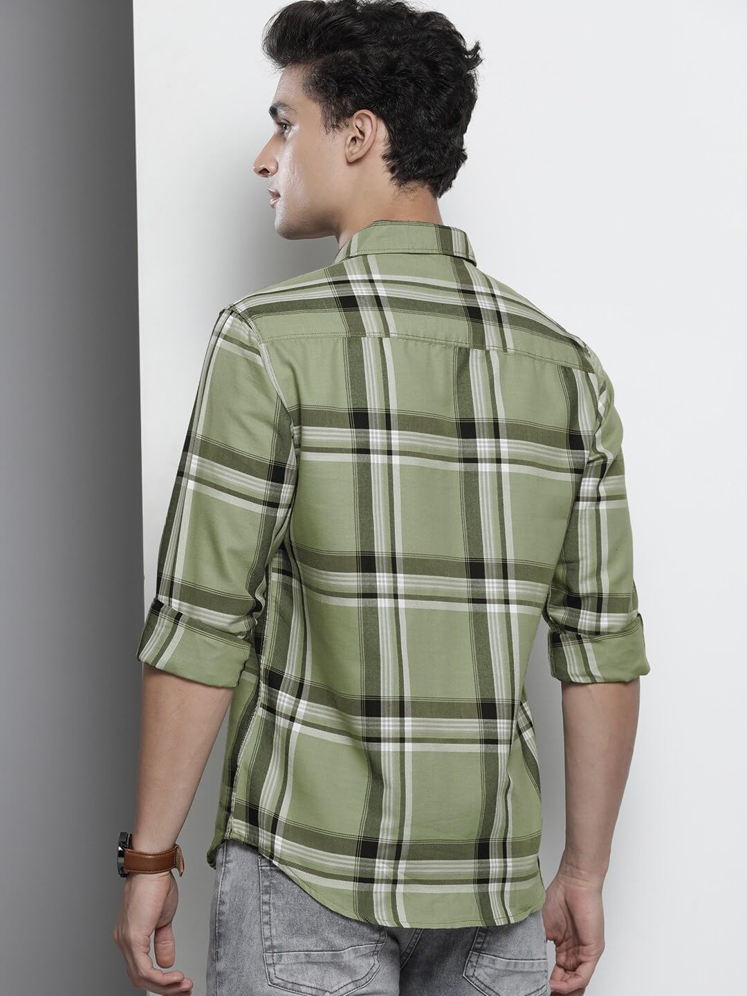 The Indian Garage Co Men's Cotton Slim Fit Checkered