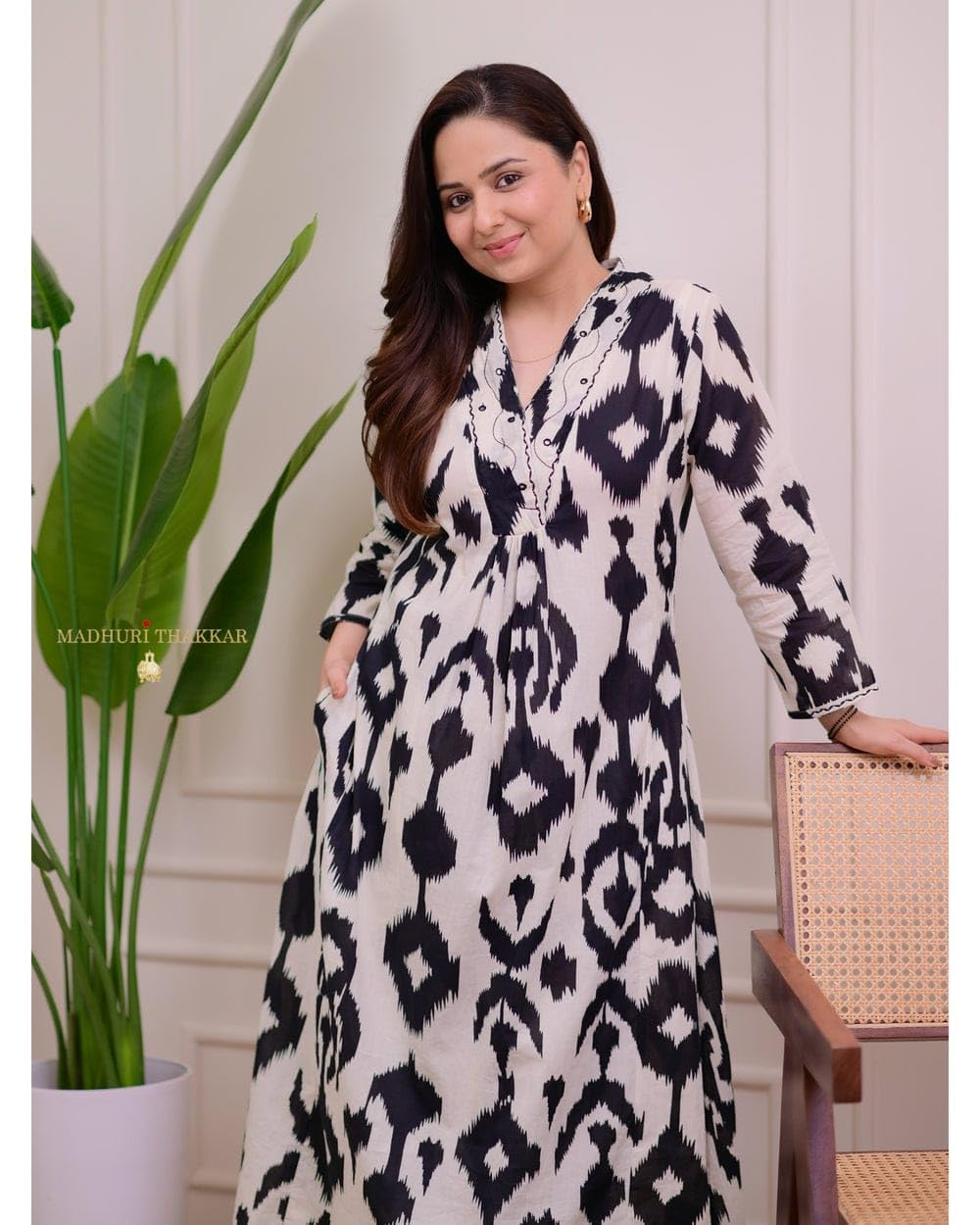 Ivory Green Floral Rayon A LINE Kurta Palazzo Set