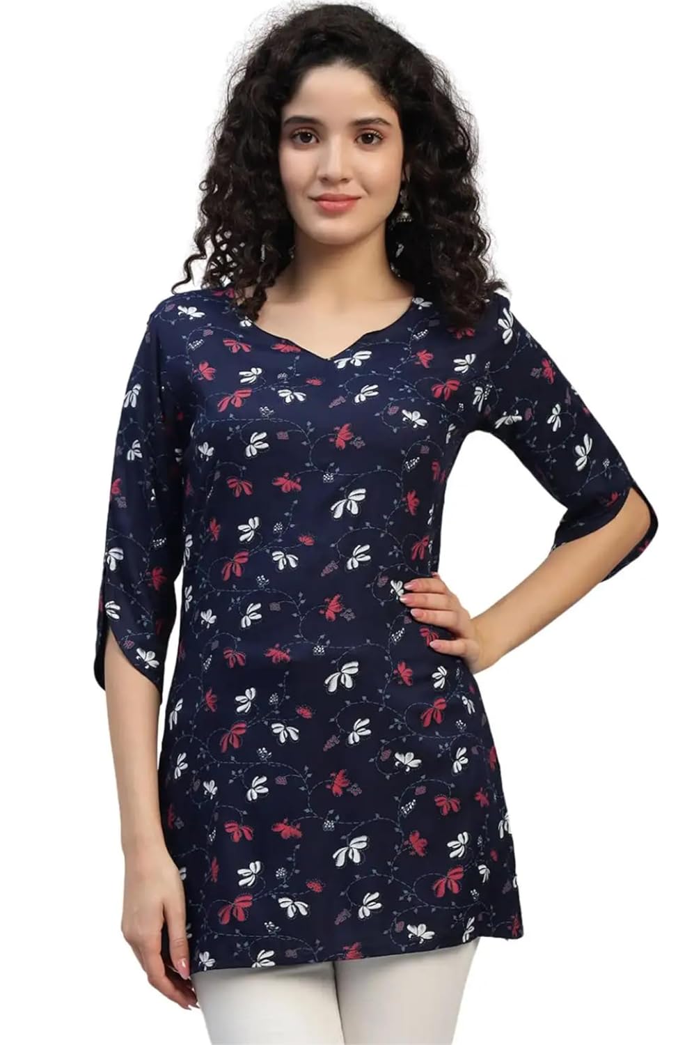 VEERSTOW Women's Cotton Short Kurti 3/4 Sleeve