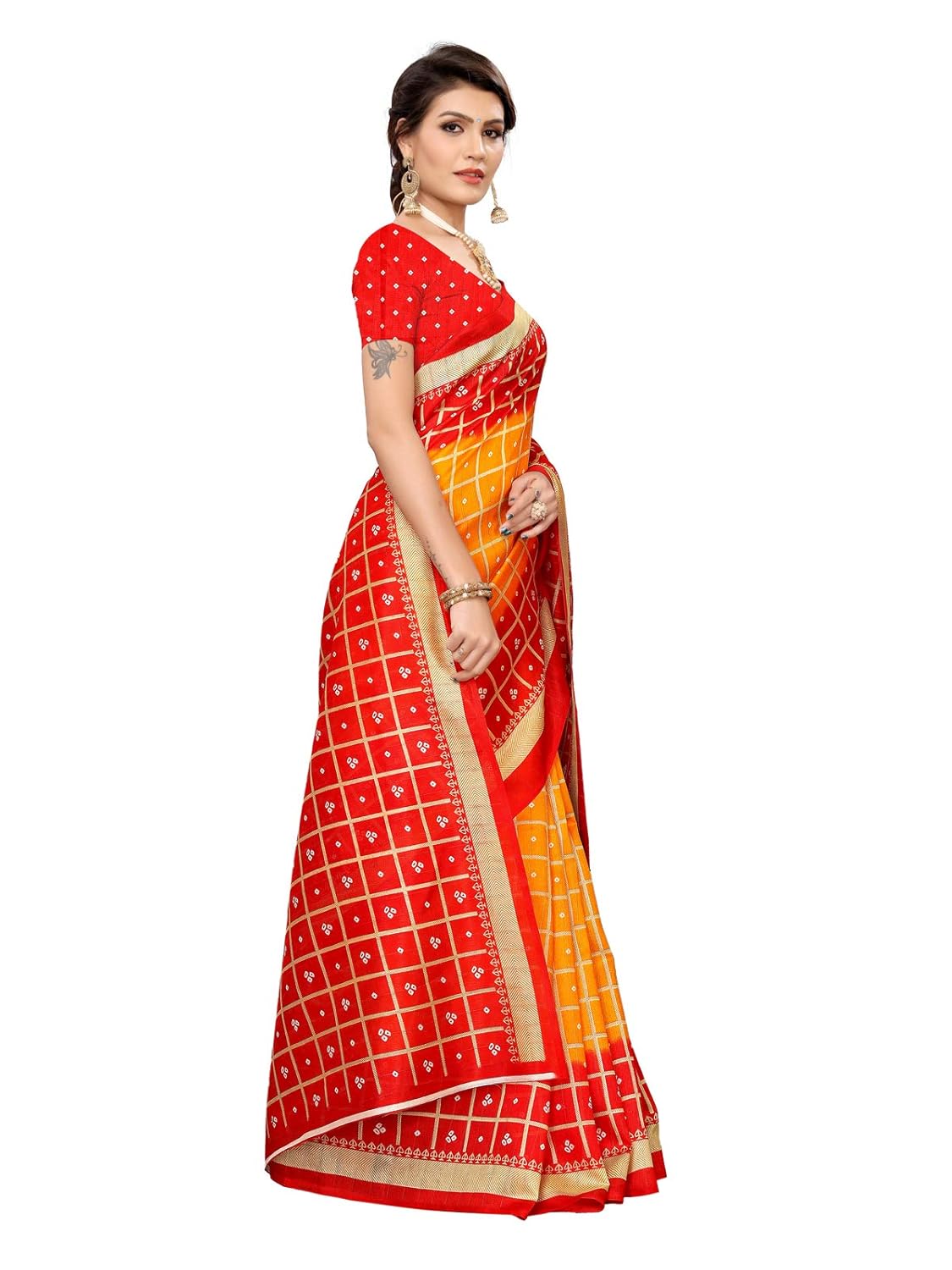 SIRIL Women'S Poly Silk Bandhani Saree With Blouse