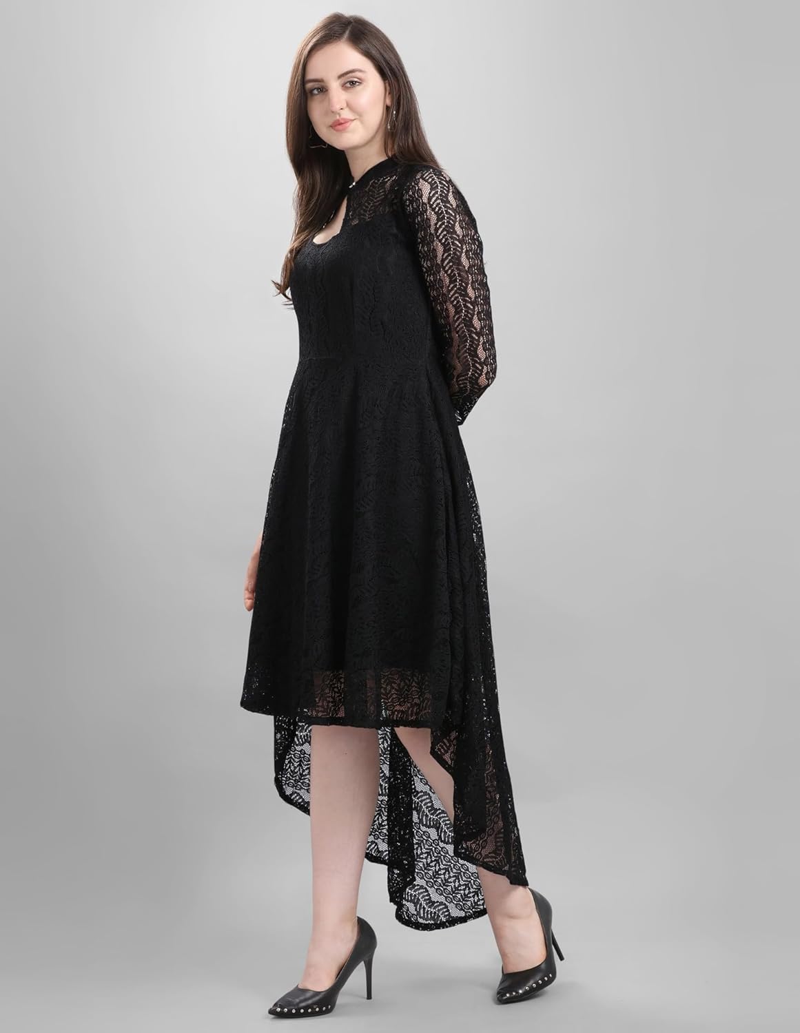 hemang fashion Women's Russel Net Fit & Flare High-Low Dress, Trend with High Low Stylish Western Look