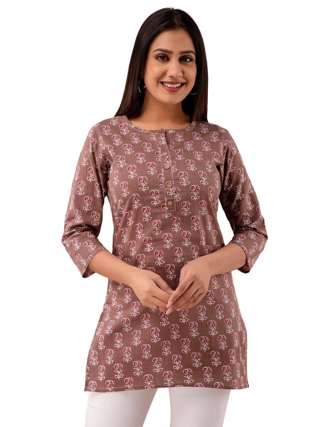 feranoid Women Cotton Printed Straight Short Kurti