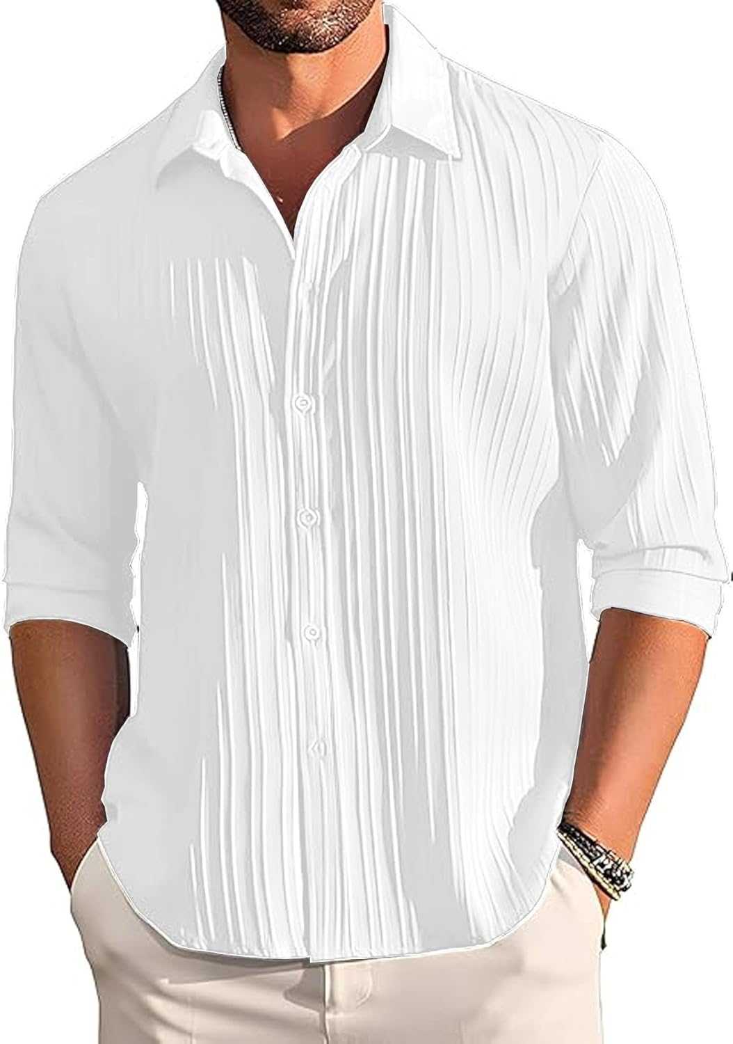 Lecowr Polyester Casual Self Design Shirt | Long Sleeves