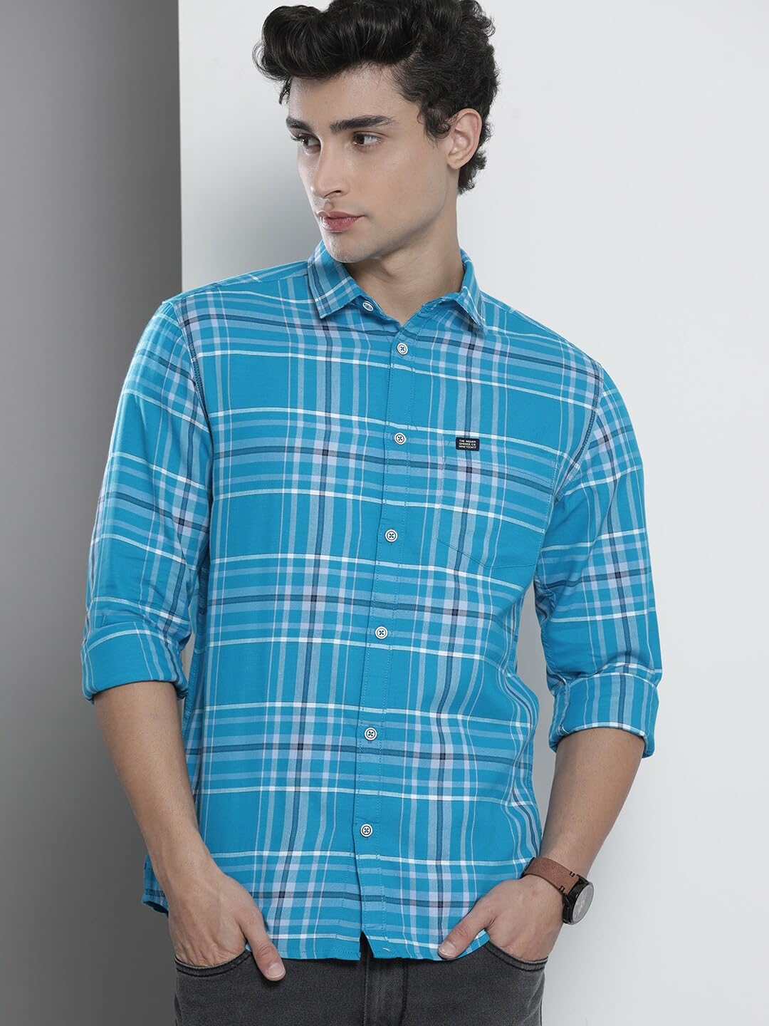 The Indian Garage Co Men's Cotton Slim Fit Checkered