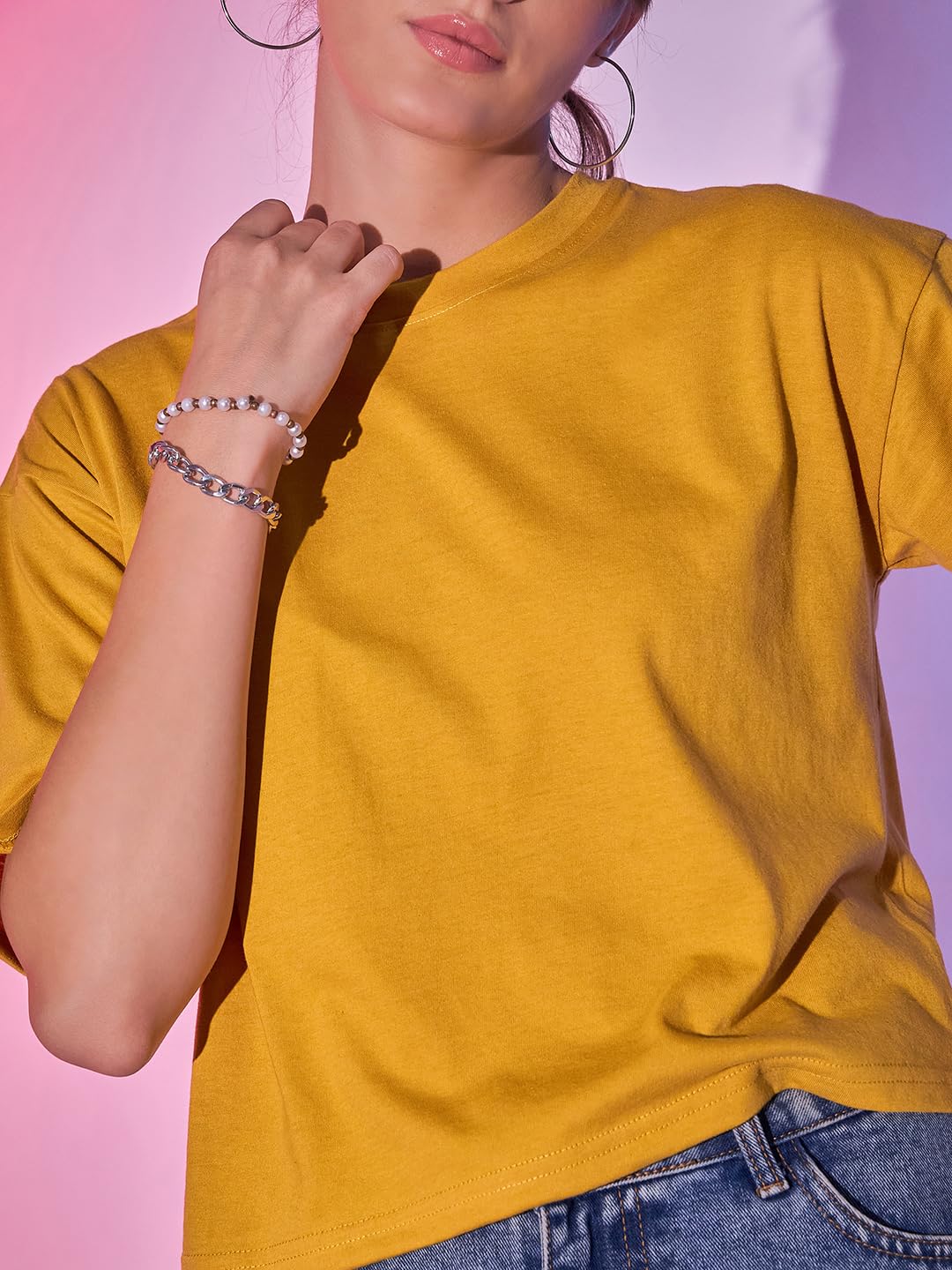 Boxy Fit Drop Shoulder Baggy Fit Cropped Tshirts Cotton Solid Loose Fit Round Neck Women Short T-Shirt