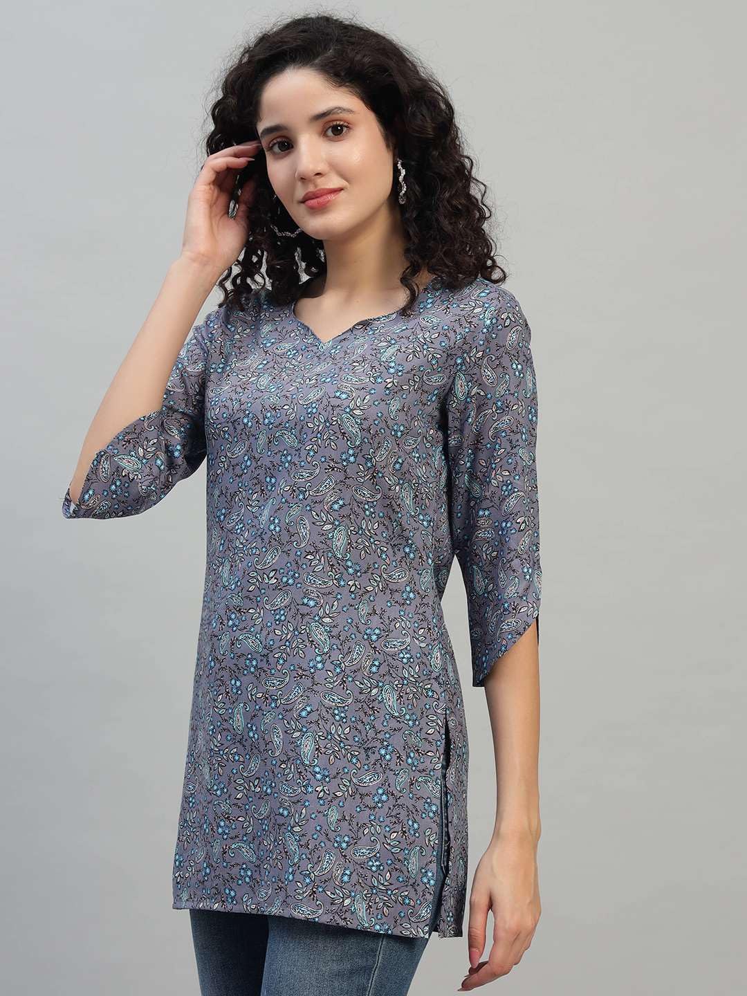 VEERSTOW Women's Cotton Short Kurti 3/4 Sleeve