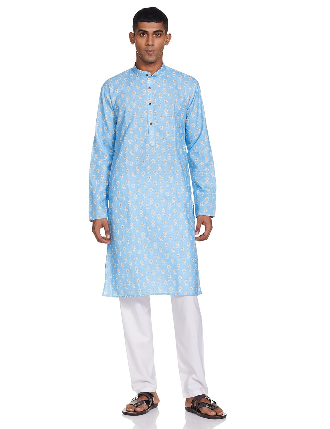 Luxrio Kurta for Men Cotton Blend Long Printed Straight Fit