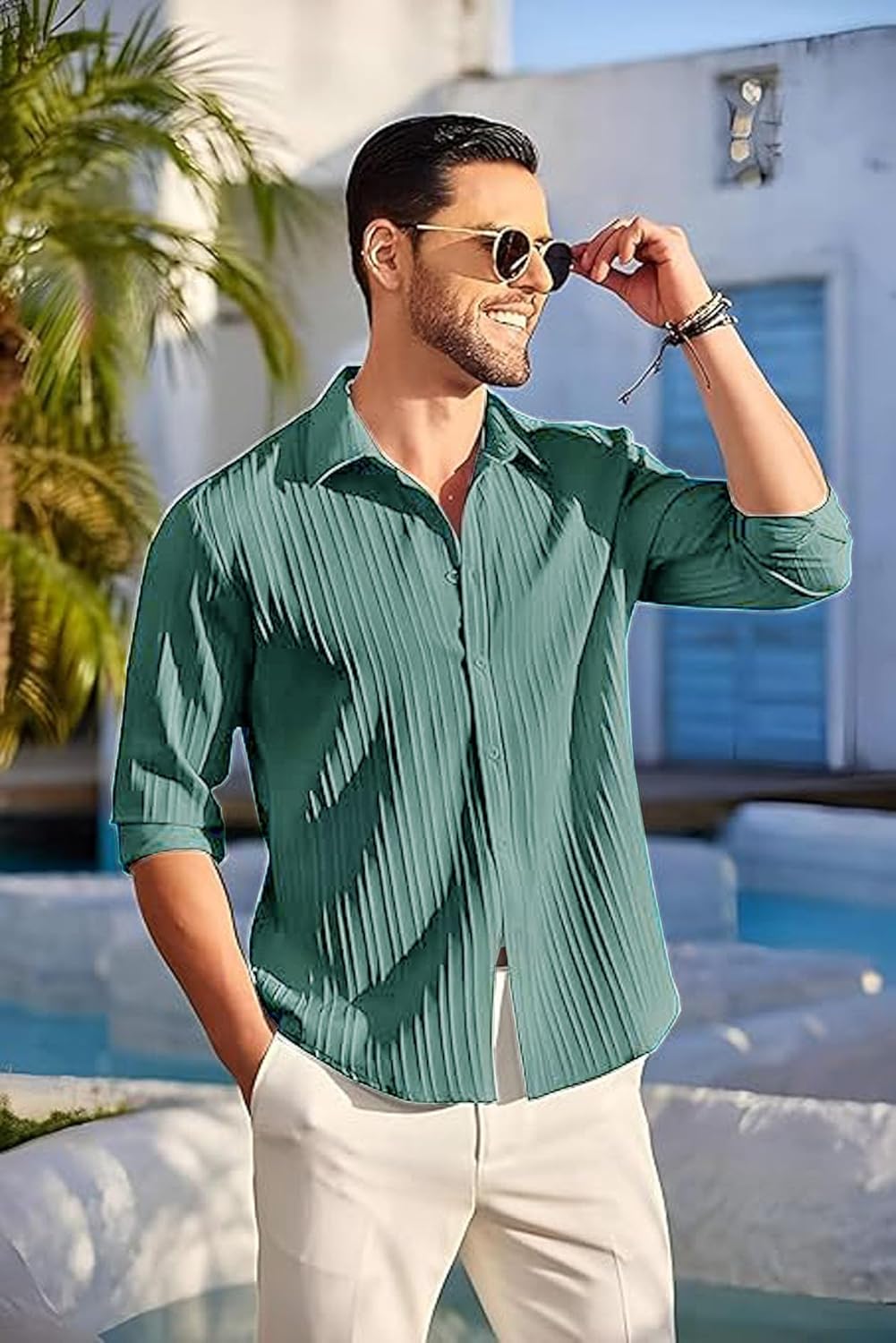 Lecowr Polyester Casual Self Design Shirt | Long Sleeves
