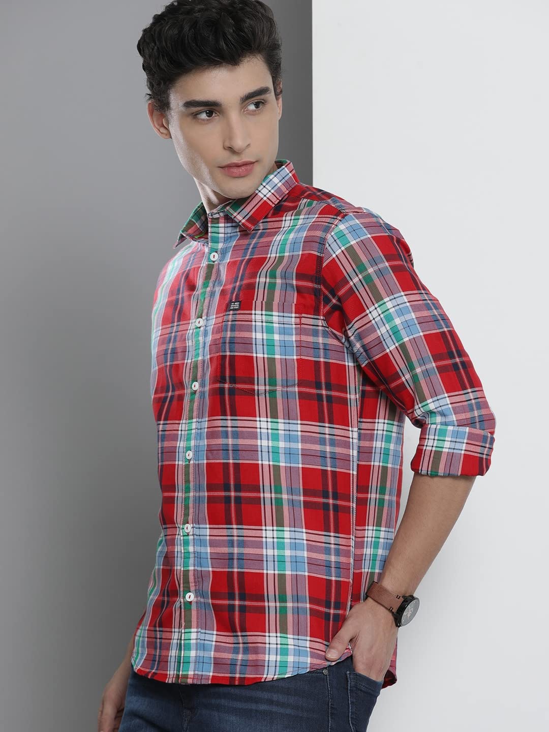The Indian Garage Co Men's Cotton Slim Fit Checkered