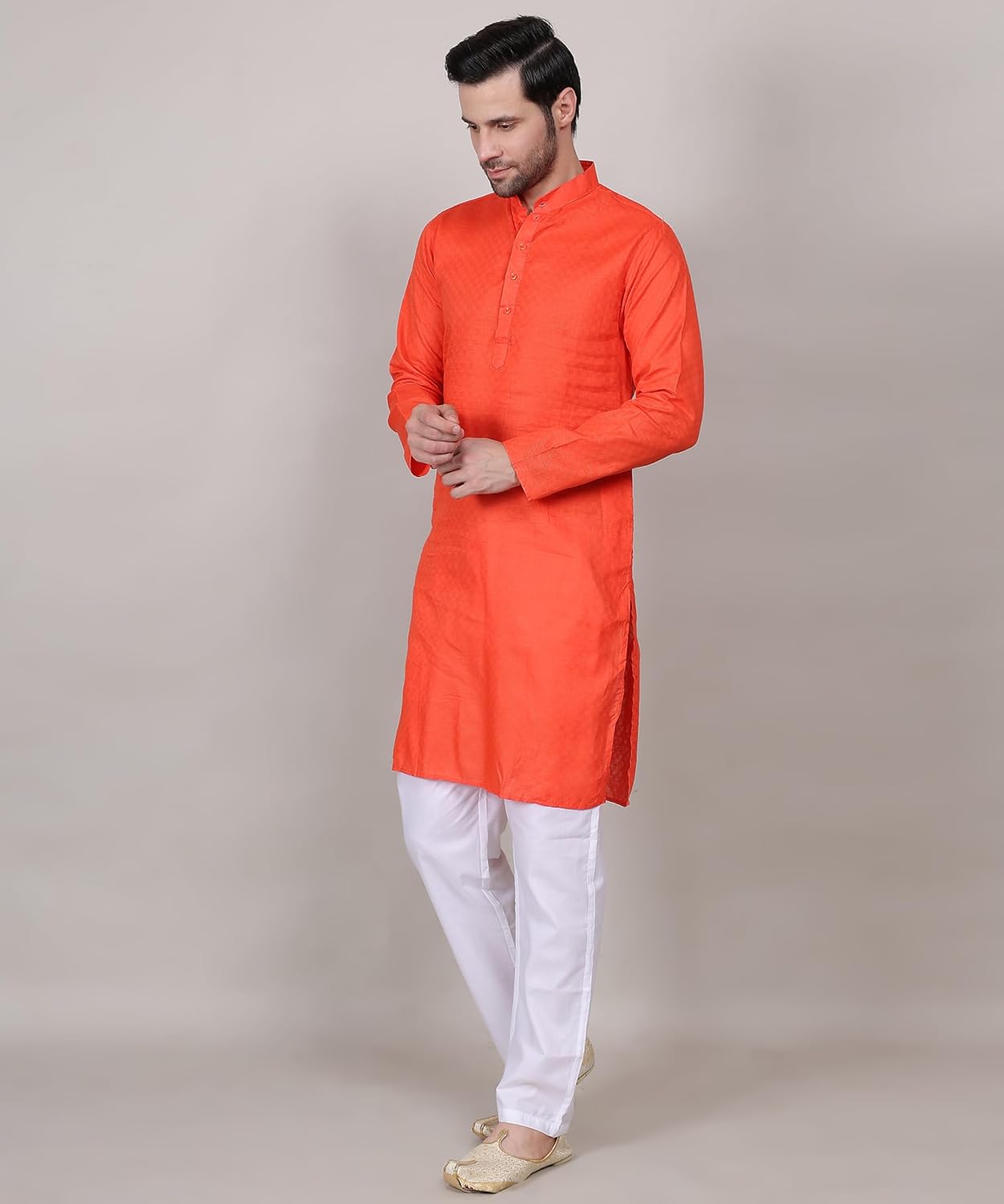 Men's Cotton Kurta, Mandarin Collar, Long Sleeve