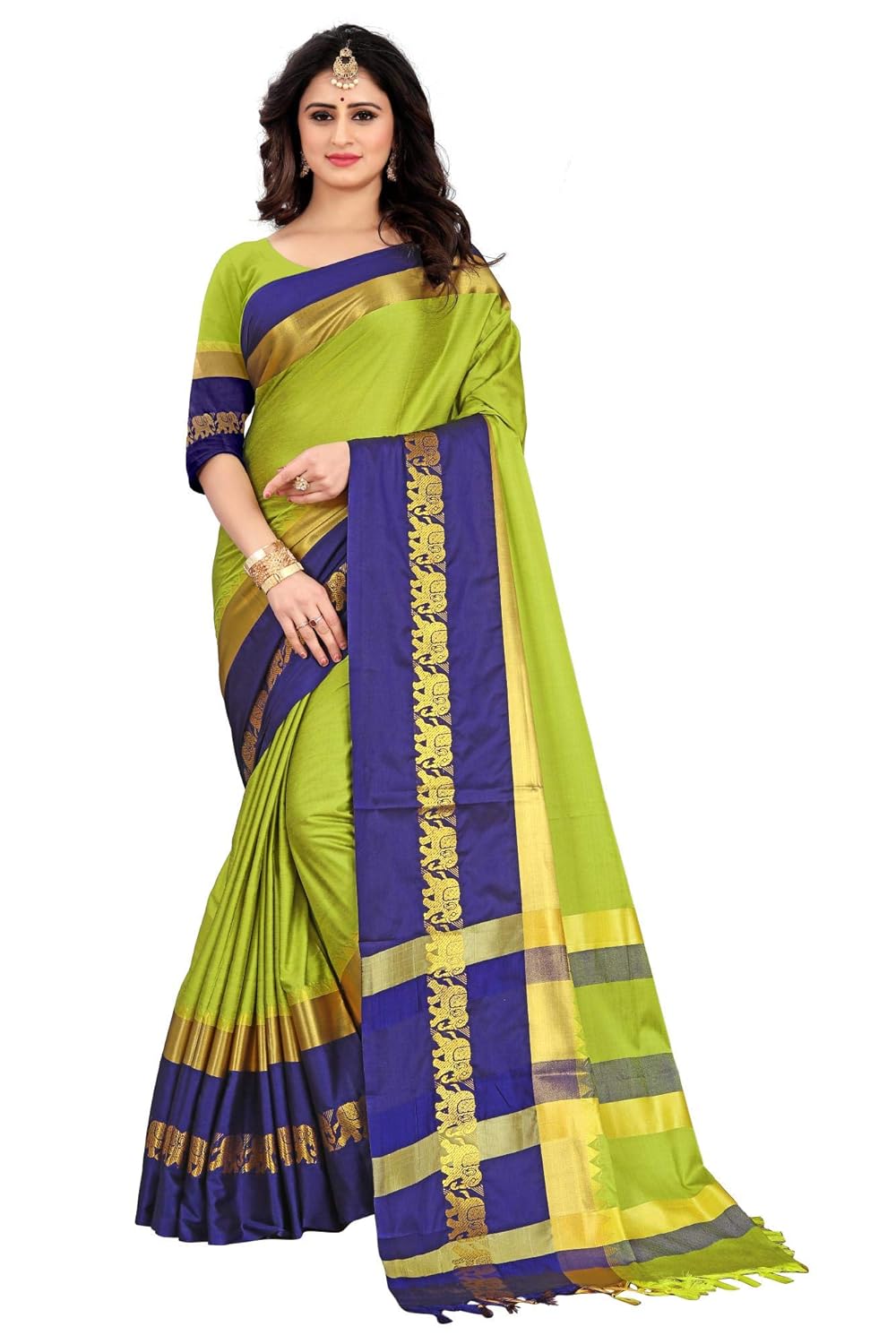 Women's Cotton Silk Plain Zari Work Designer Saree