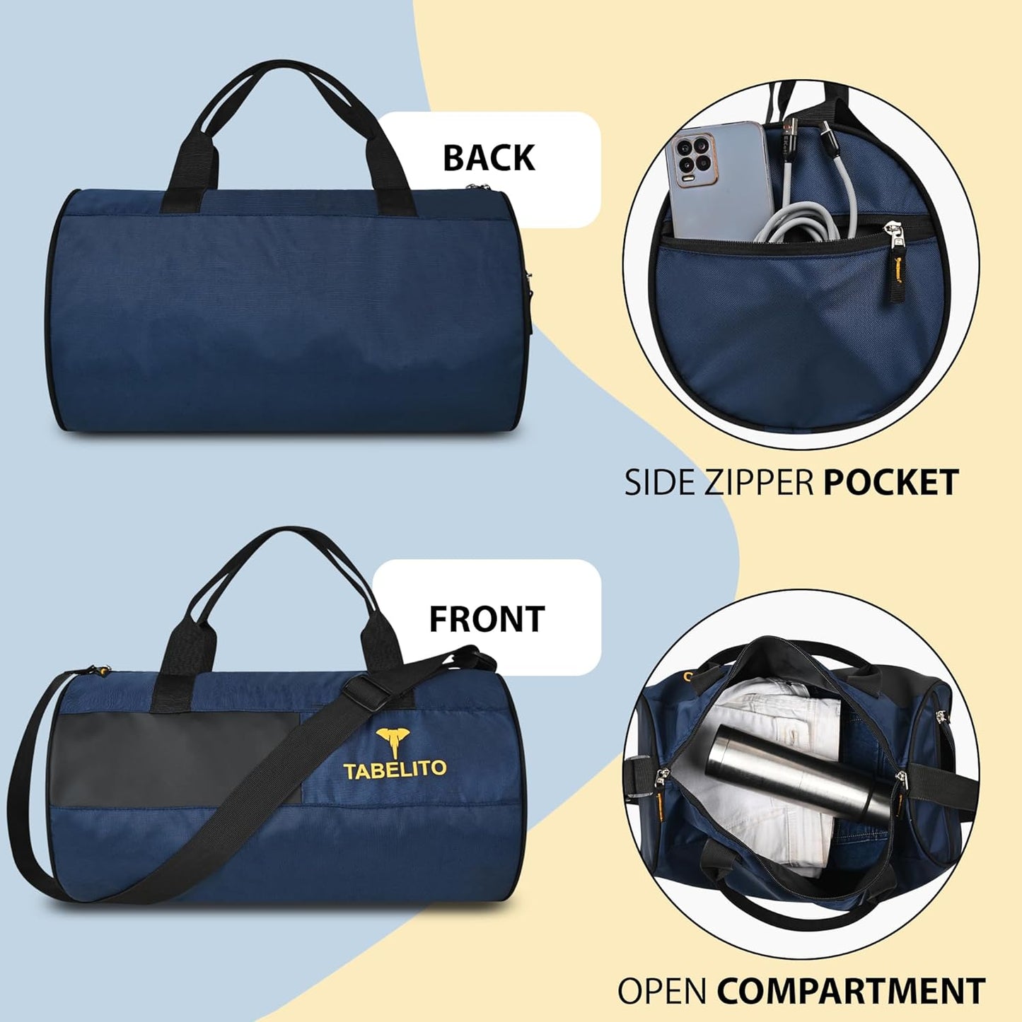 Tabelito Polyester Fitgrip Sports Duffle Gym Bag 30 Lit