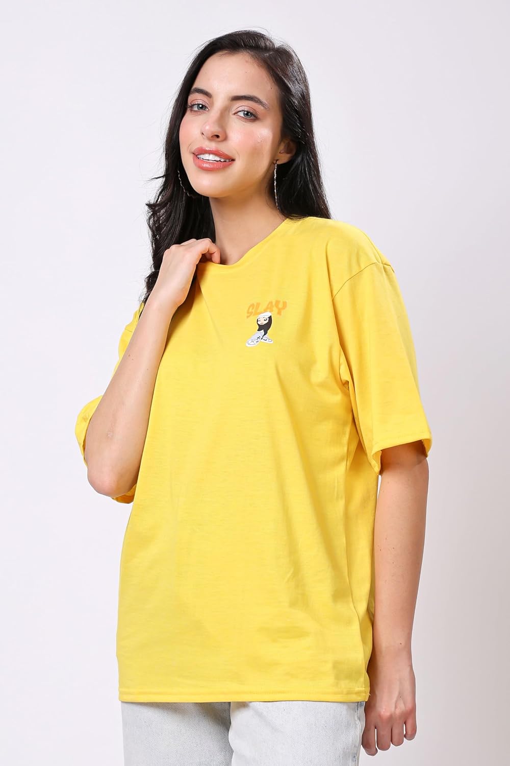 TQH Women's Casual Printed Round Neck, Oversized Longline Drop Shoulder Boho Style T-Shirt