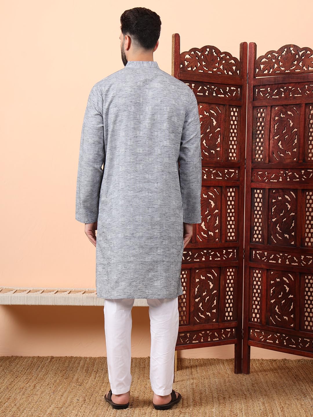 CHIKAN Men's Cotton Regular Textured Long Kurta