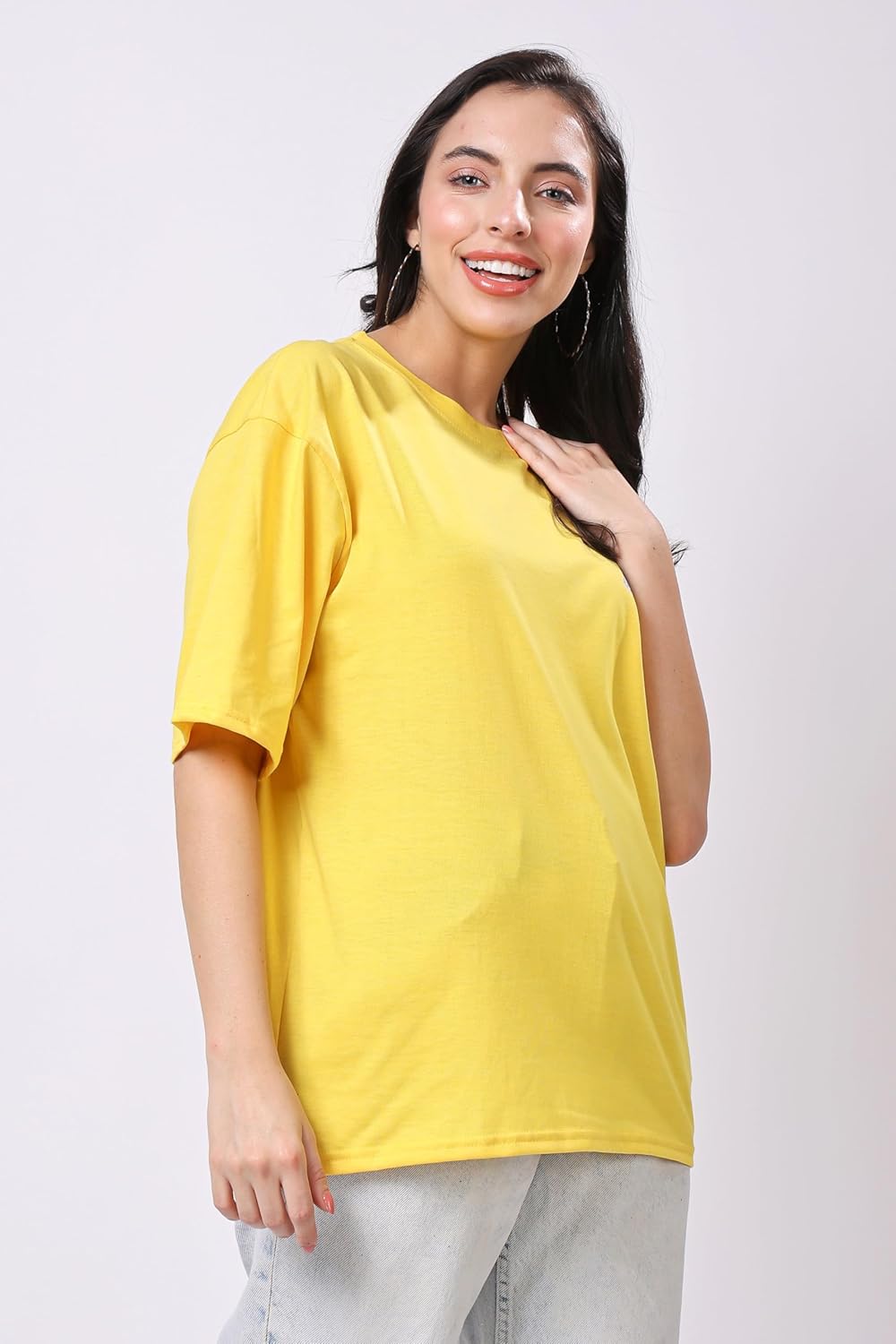 TQH Women's Casual Printed Round Neck, Oversized Longline Drop Shoulder Boho Style T-Shirt
