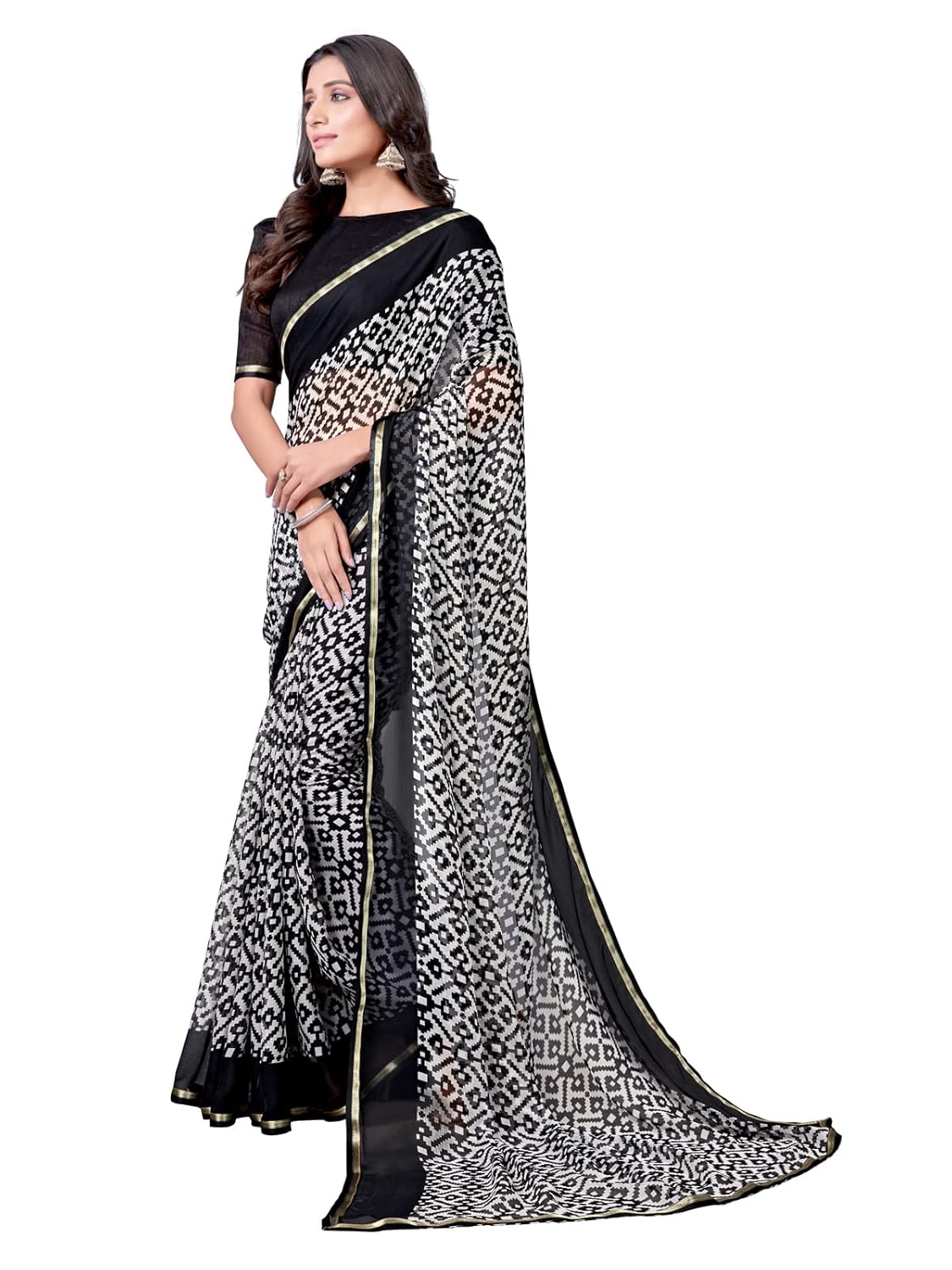 Women's Lace & Printed Chiffon Saree