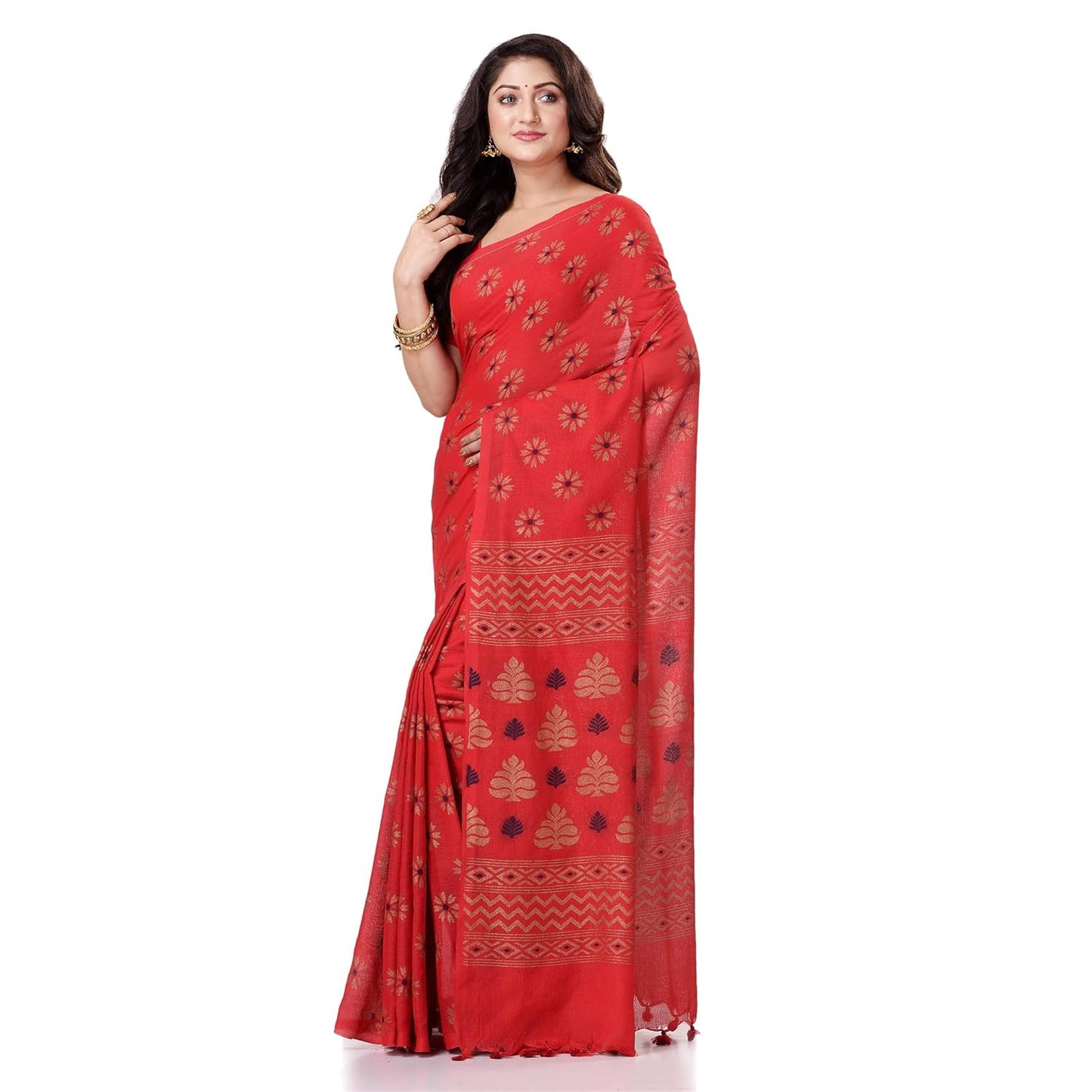Women`sl Tant Work Design Soft Saree With Blouse Piece