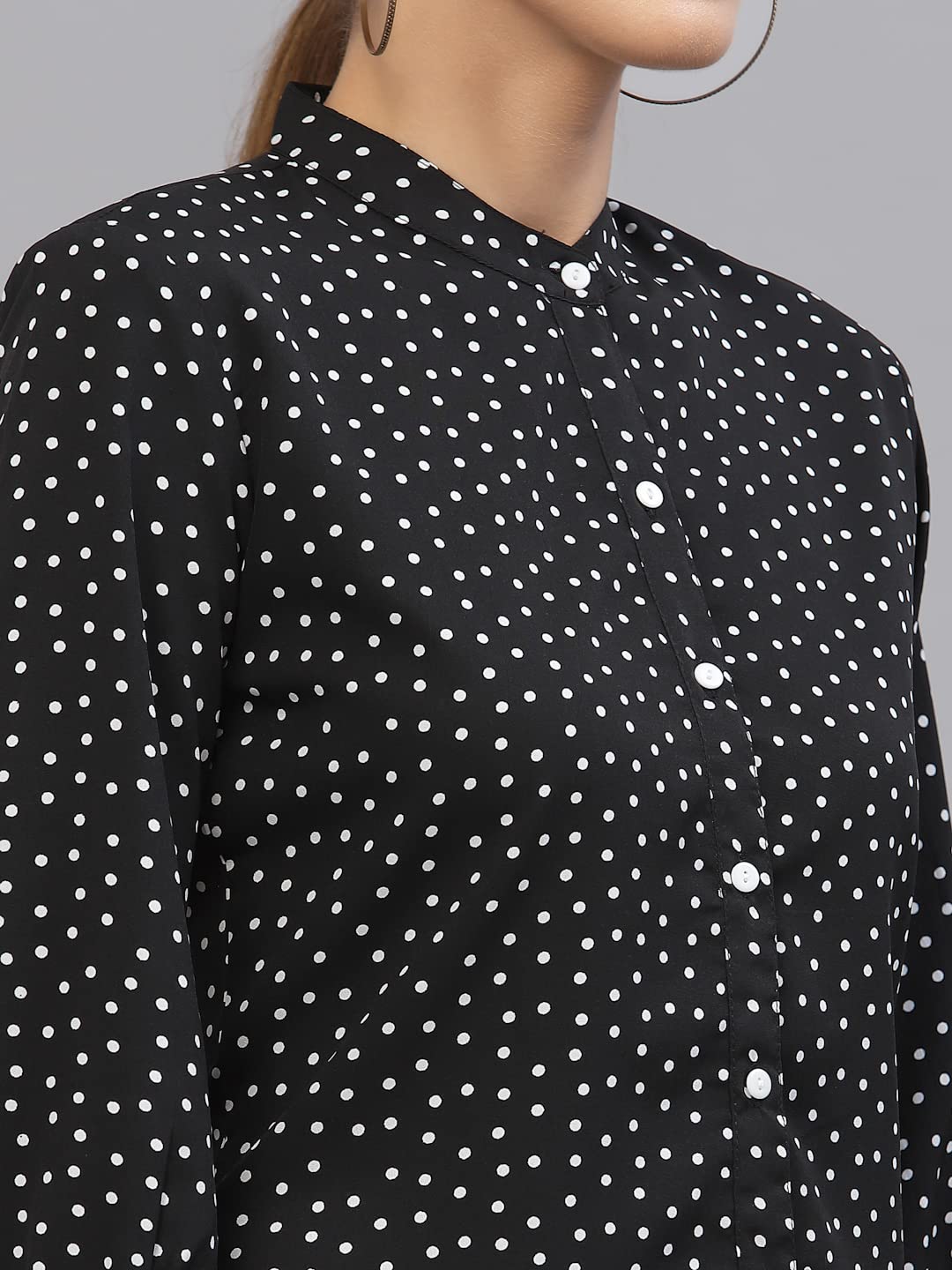 Style Quotient Women White and Black Polka Dot Printed Polyester Formal Top