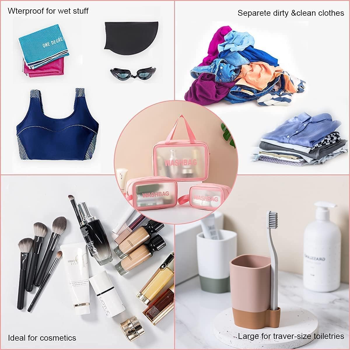 Travel Makeup Pouch Set Toiletry Bag Cosmetic Organizer