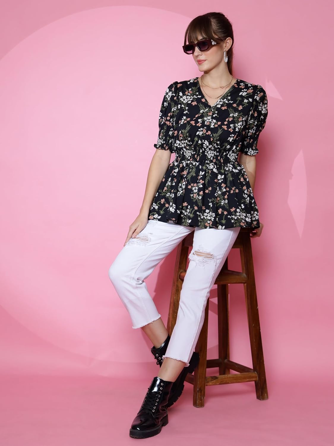 Sheetal Associates Women's Casual Puff Sleeves Floral