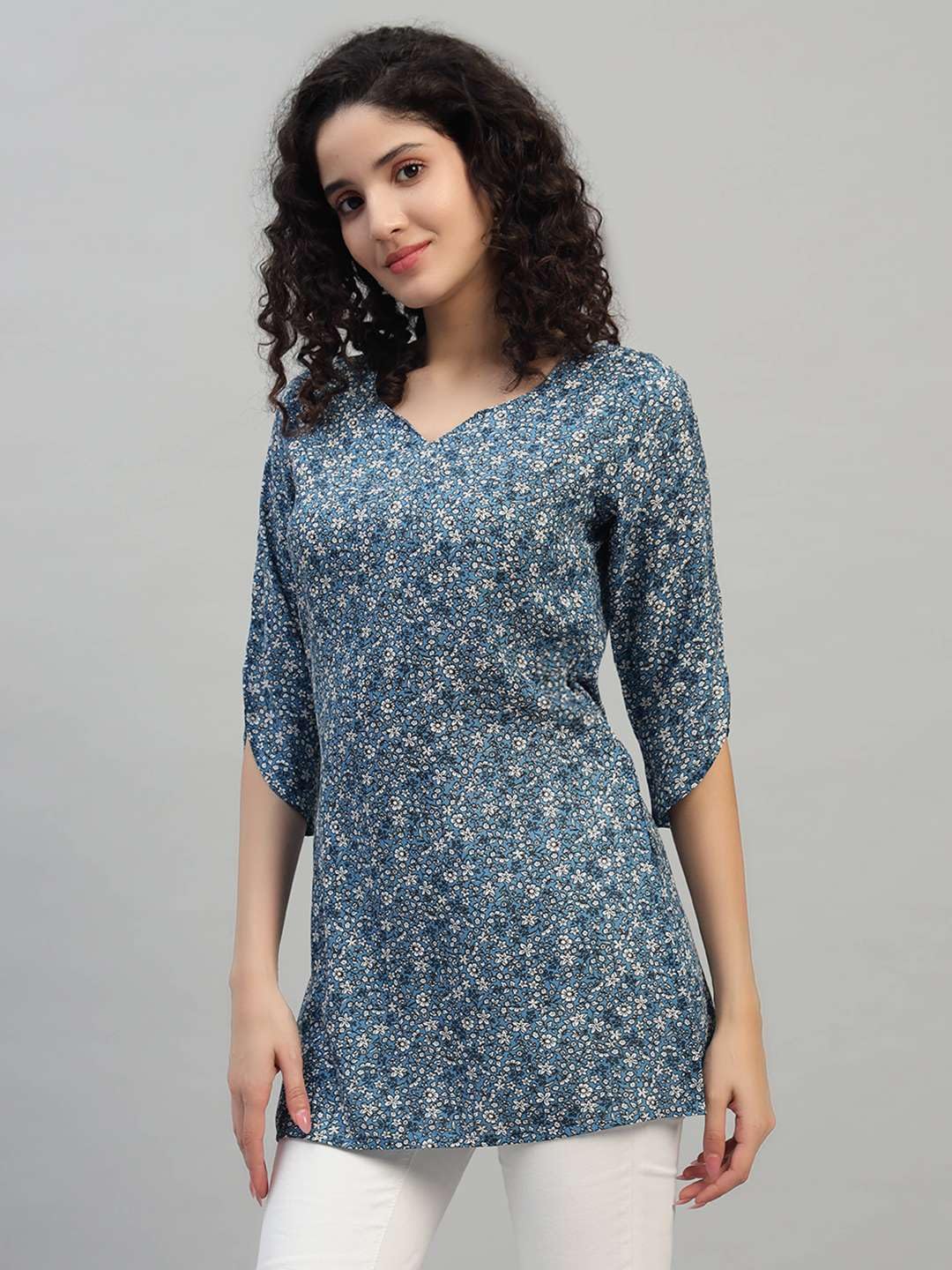 VEERSTOW Women's Cotton Short Kurti 3/4 Sleeve