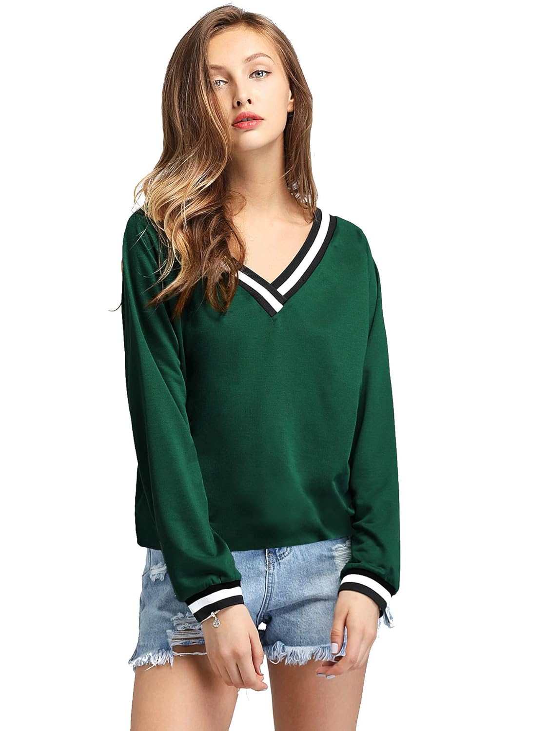Fabricorn Stylish Plain Green Long Sleeve Cotton Tshirt for Women (Green)