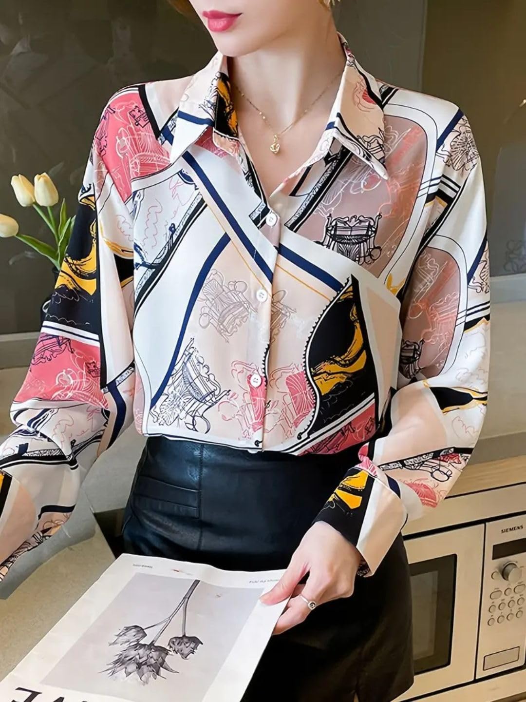 Trendy Queen Women's Printed Straight Mandarin Neck Shirt for Women's | Tops for Woman Shirts | Shirt for Women Stylish Western (SD778_S)