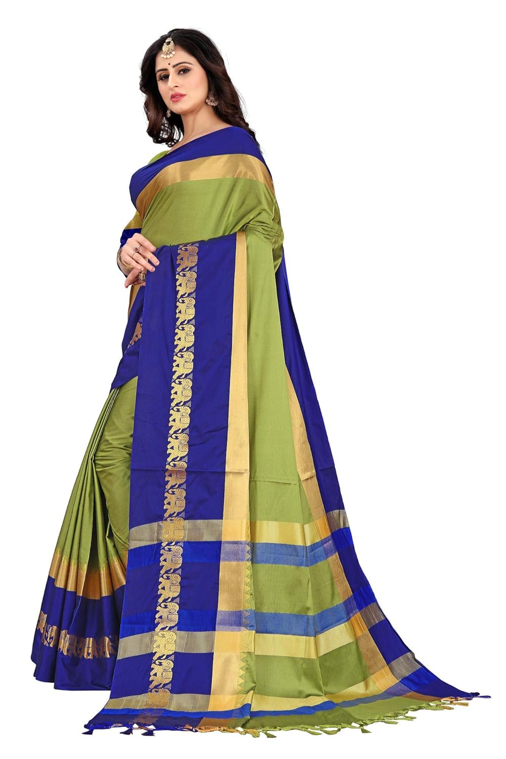 Women's Cotton Silk Plain Zari Work Designer Saree