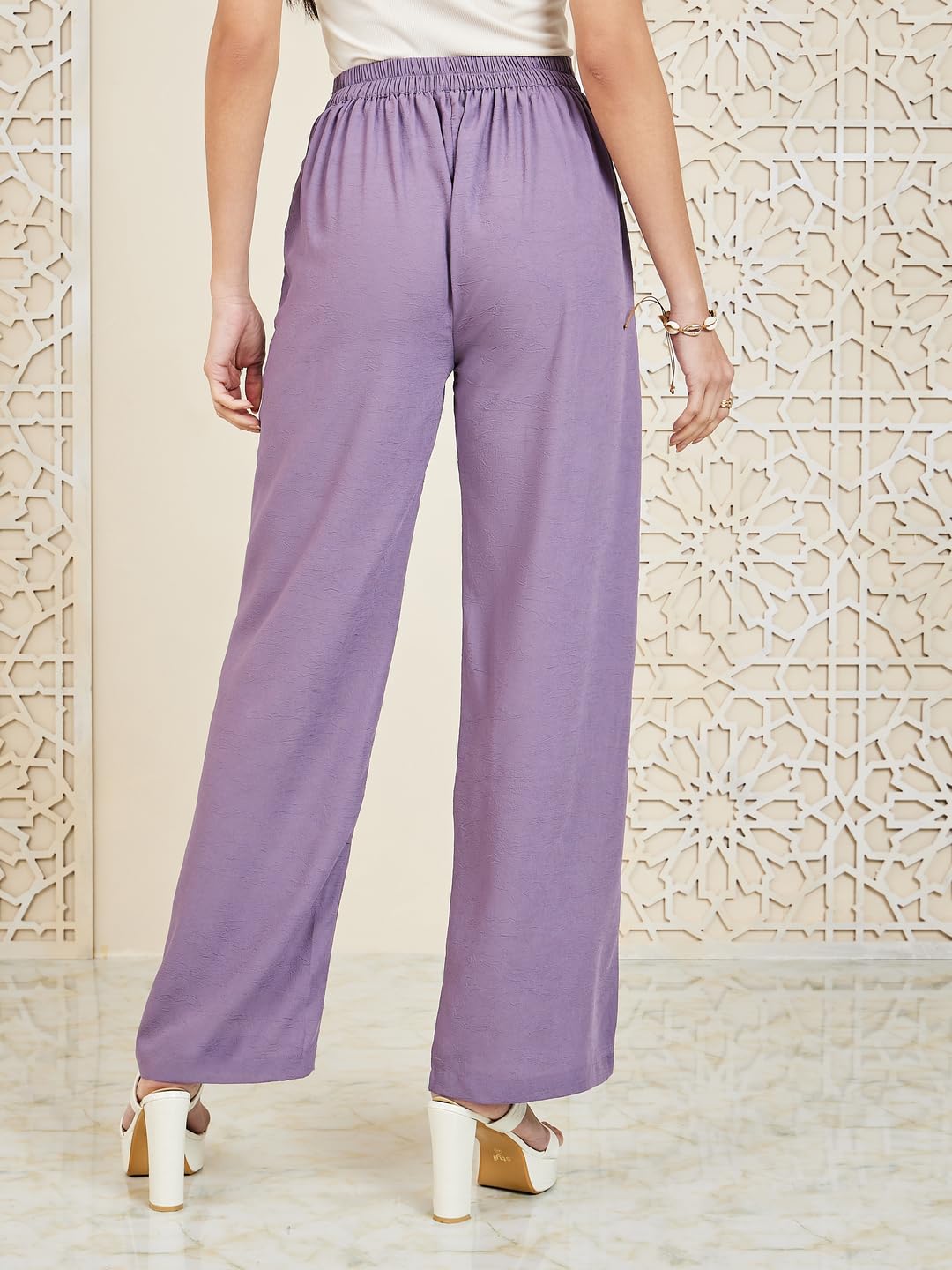 Styli Women’s Textured Pants | Rayon Wide-Leg