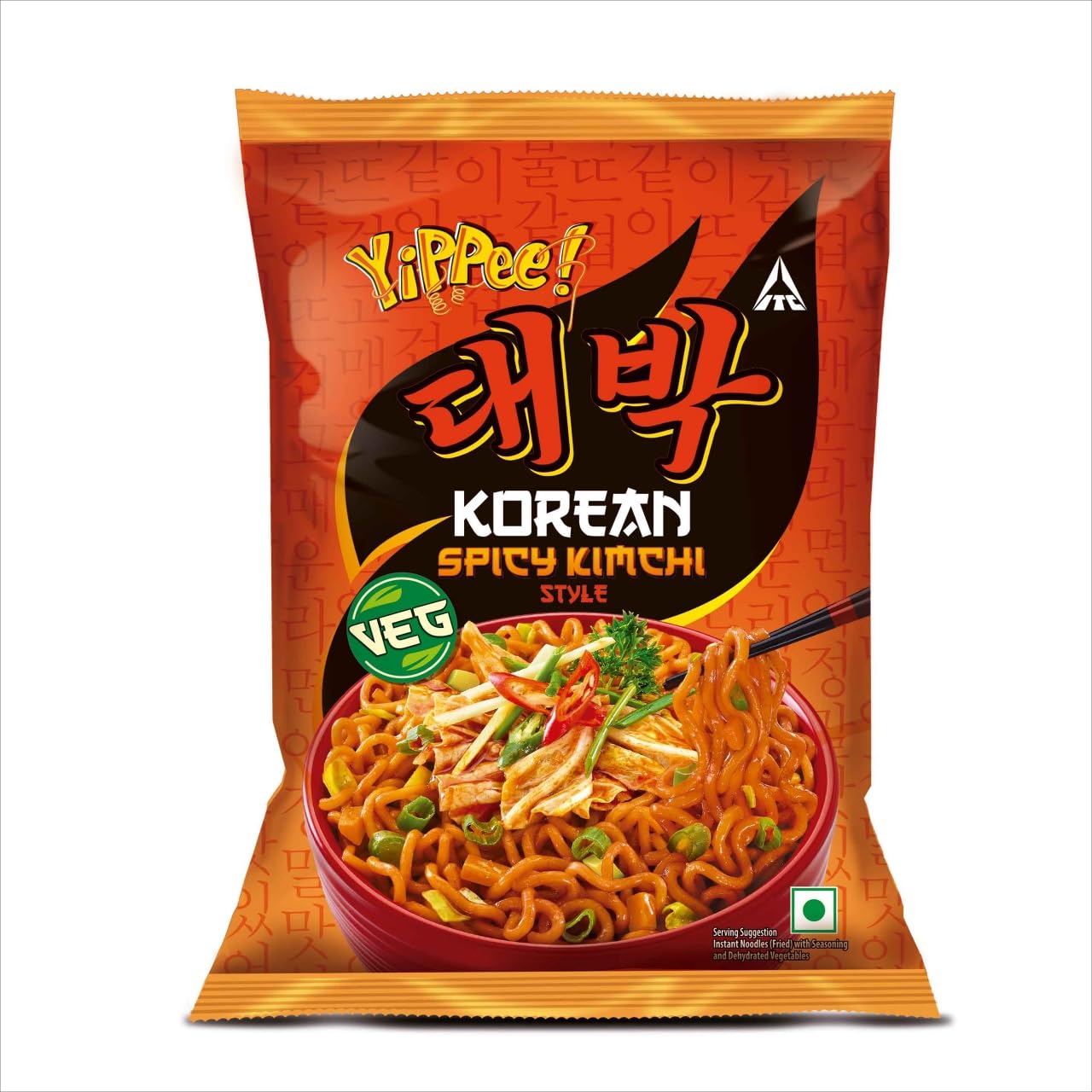 Sunfeast YiPPee! Korean Spicy Kimchi Style, Veg Korean Noodles, Long Non-Sticky Noodles with 5 Added Vegetables, 75g