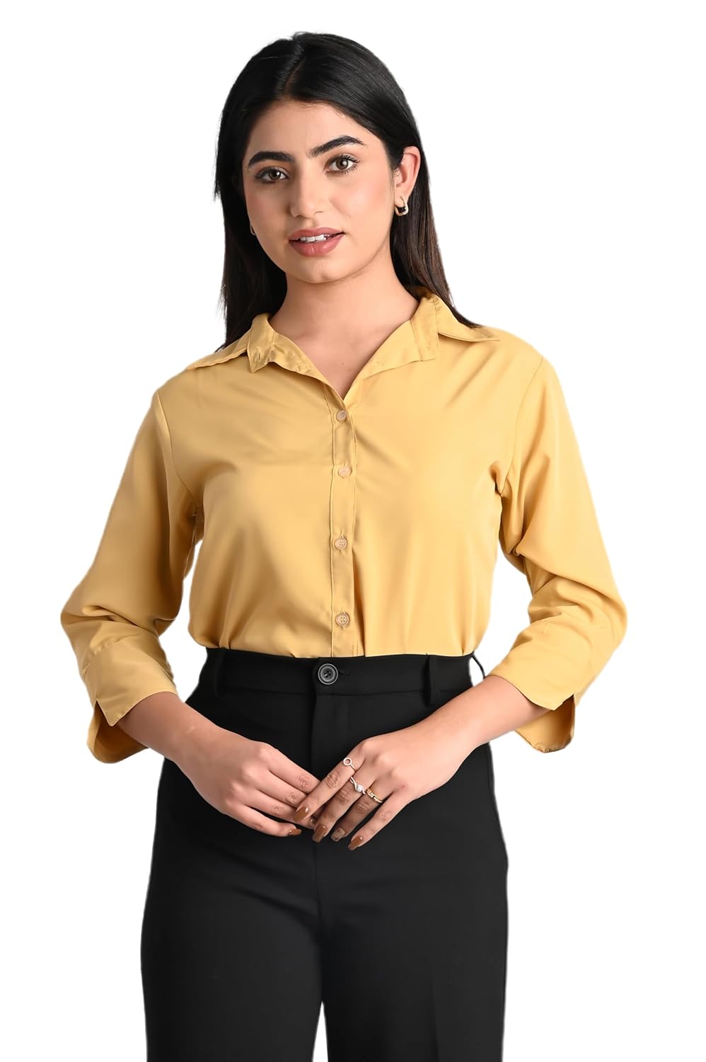 GM SARA Women's Polyester Stylish Regular Fit Button Down Plain Solid Formal Casual Shirts for Women Office Wear