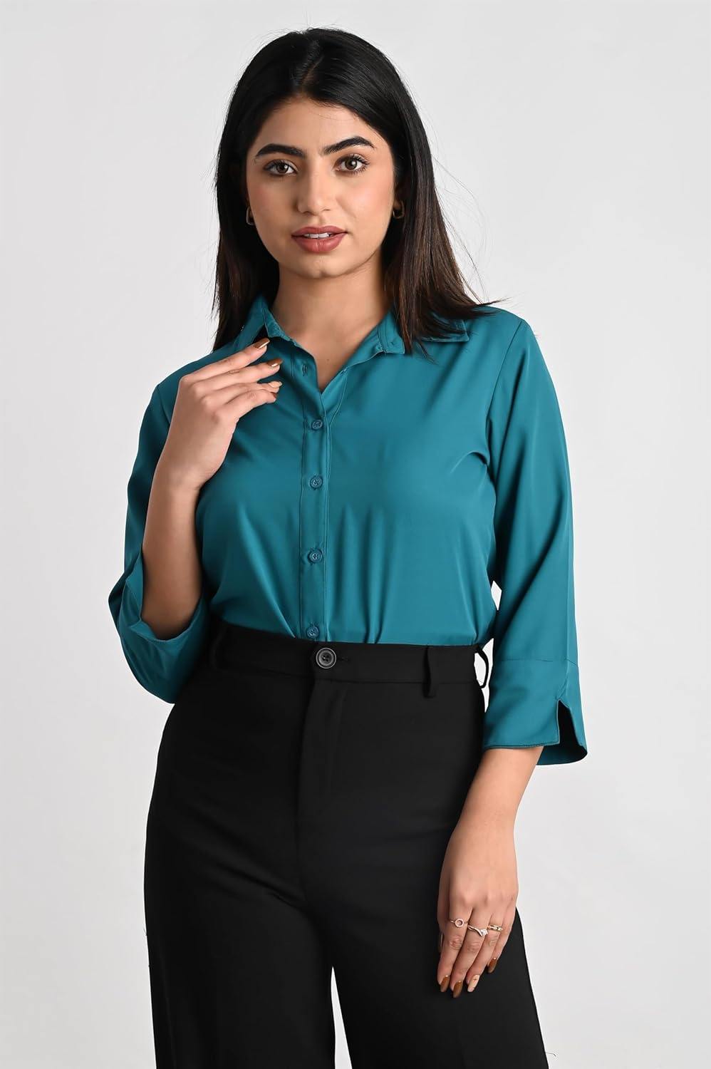 GM SARA Women's Polyester Stylish Regular Fit Button Down Plain Solid Formal Casual Shirts for Women Office Wear