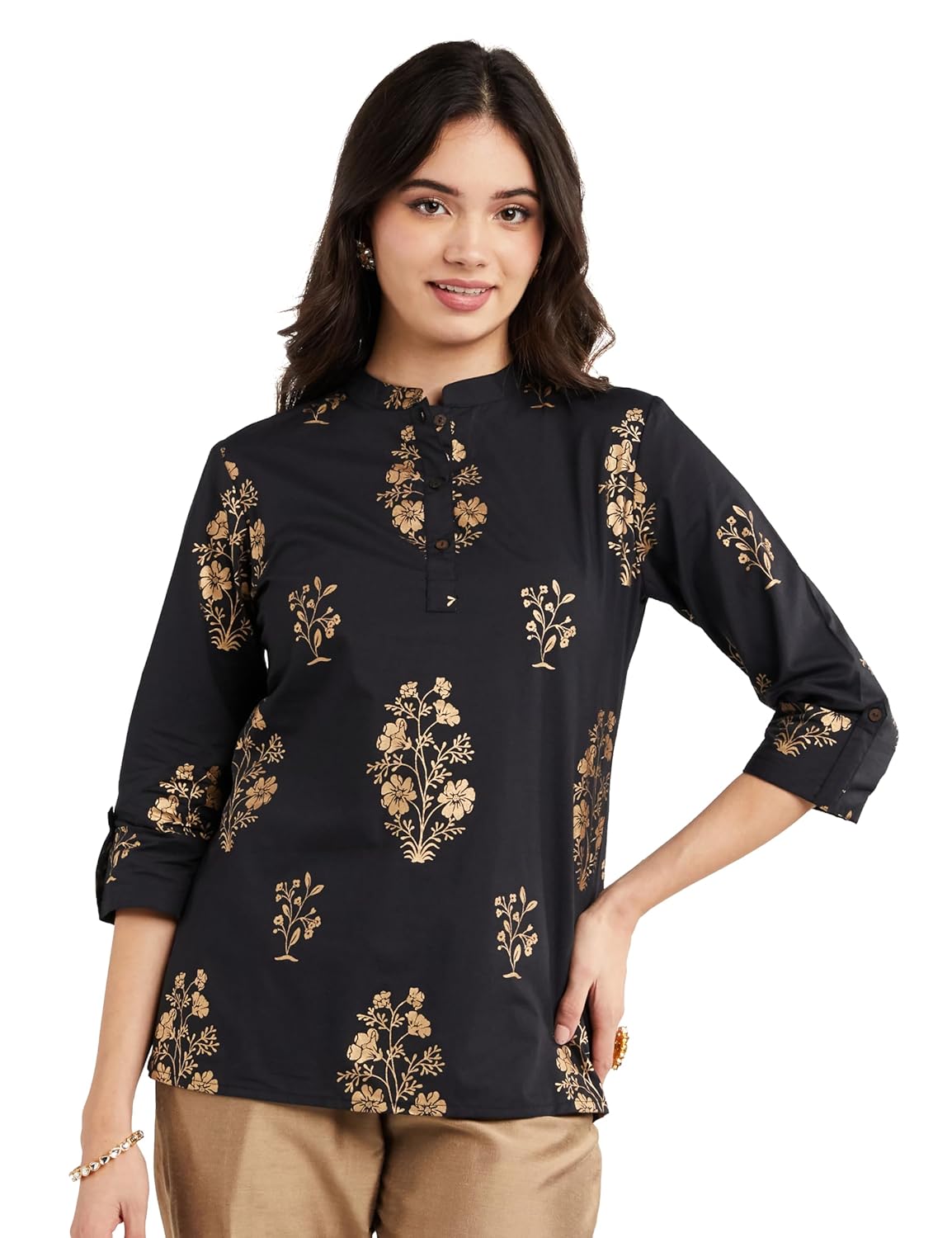 Myx Women's Printed Regular Cotton Short Kurti