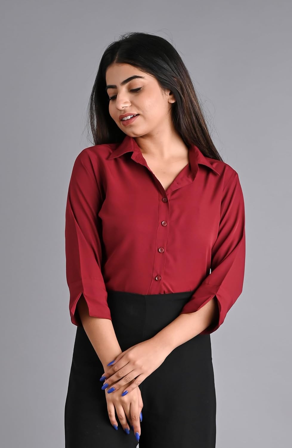 GM SARA Women's Polyester Stylish Regular Fit Button Down Plain Solid Formal Casual Shirts for Women Office Wear