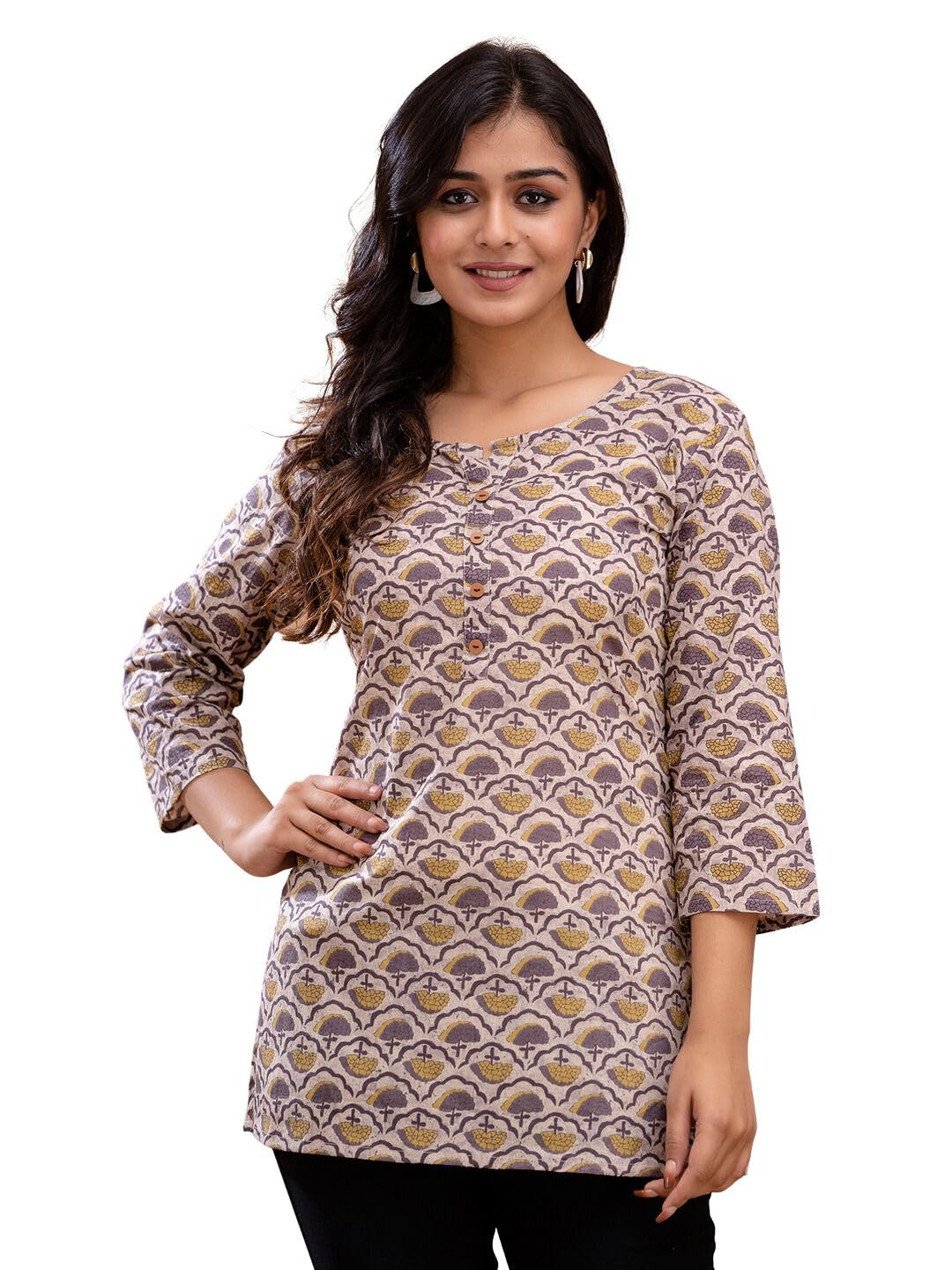 feranoid Women Cotton Printed Straight Short Kurti